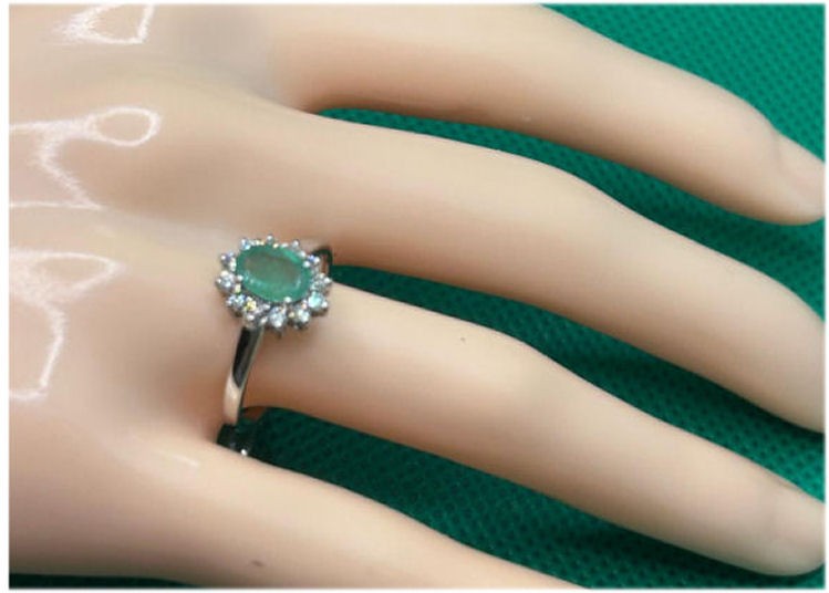 1.14ct Emerald & Diamond Ring in 14K White Gold