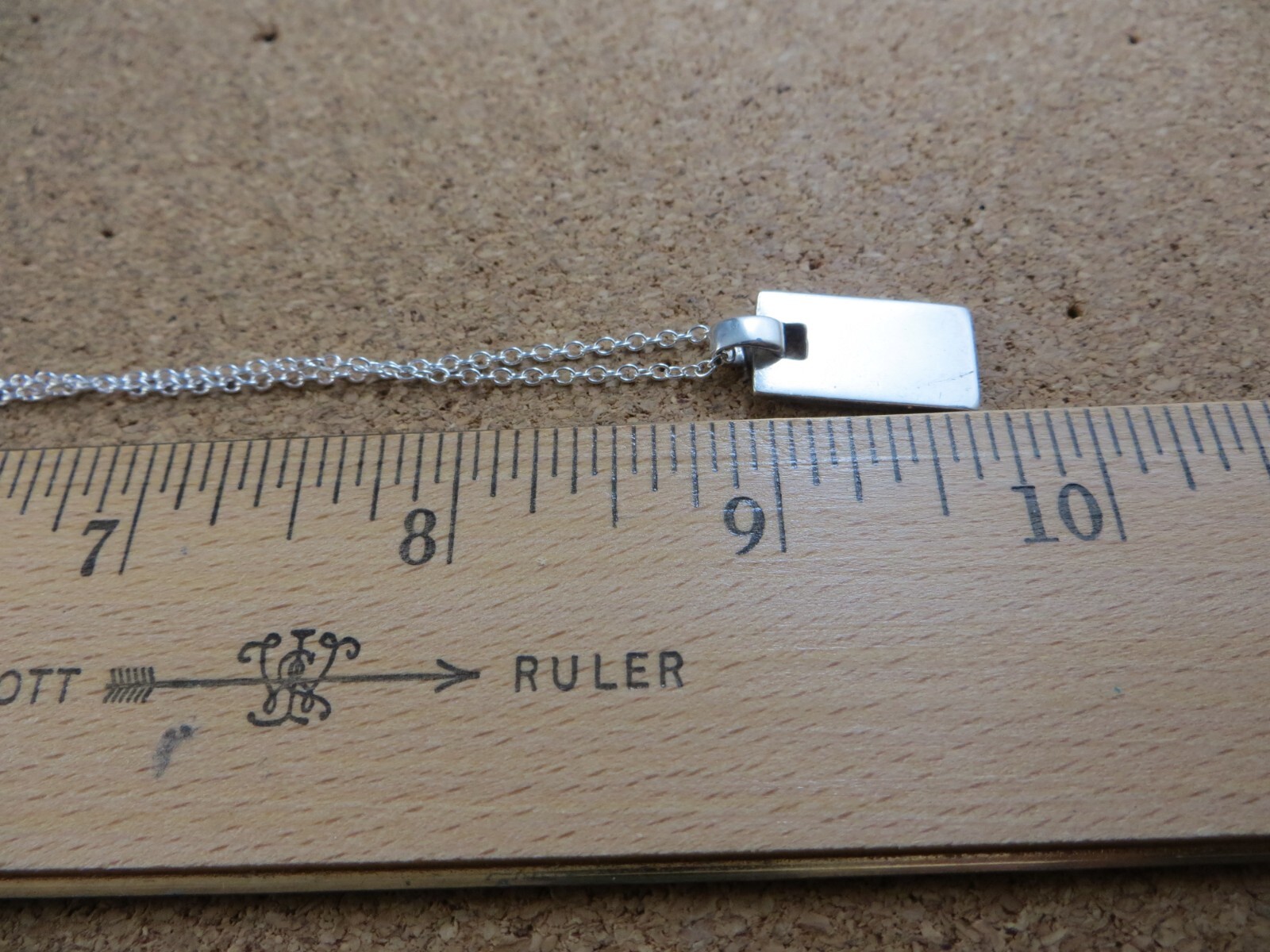 Vintage Sterling Silver Rectangular 1″ Bar Pendant Chain Necklace #128