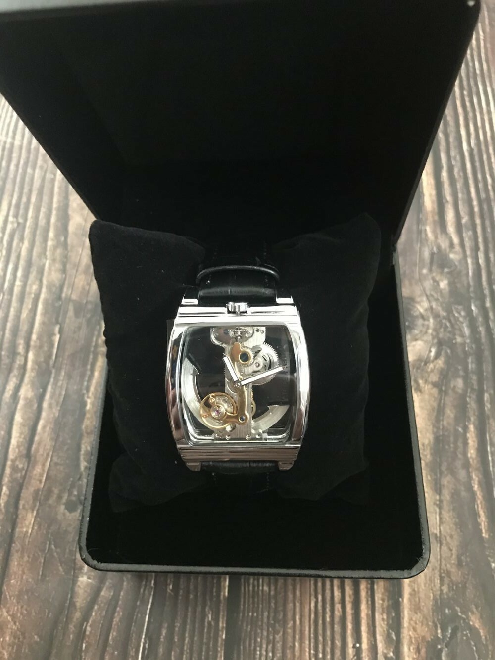 Men’s Tourbillon Automatic Mechanical Watch BLack Leather BandChristmas Day Gift