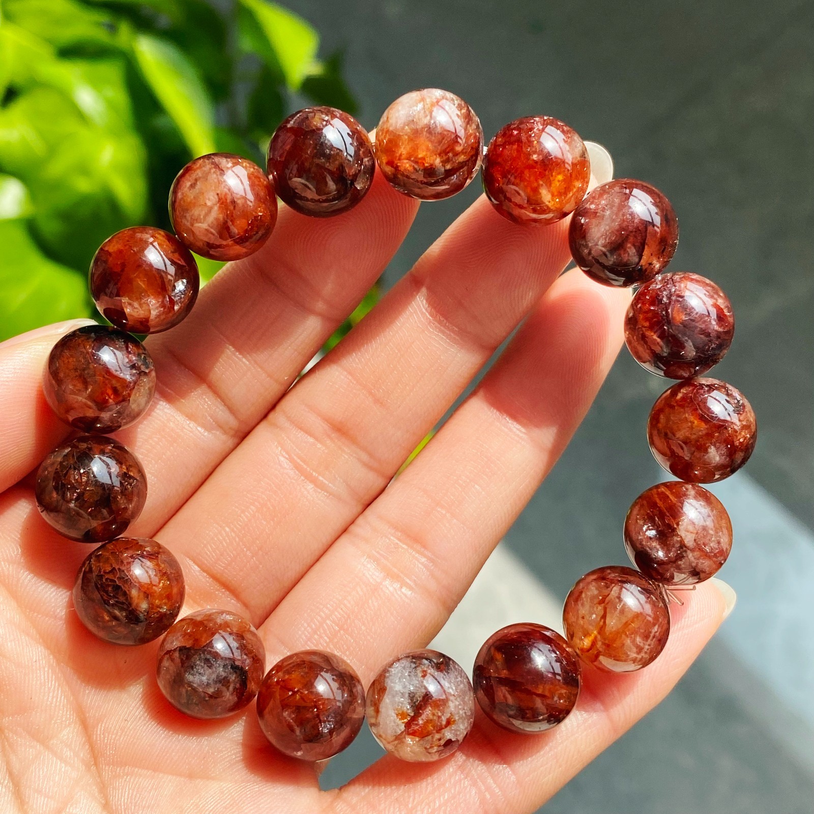 12.2mm Natural Red Multi-inclusions Phantom Quartz Crystal Beads Bracelet 2910