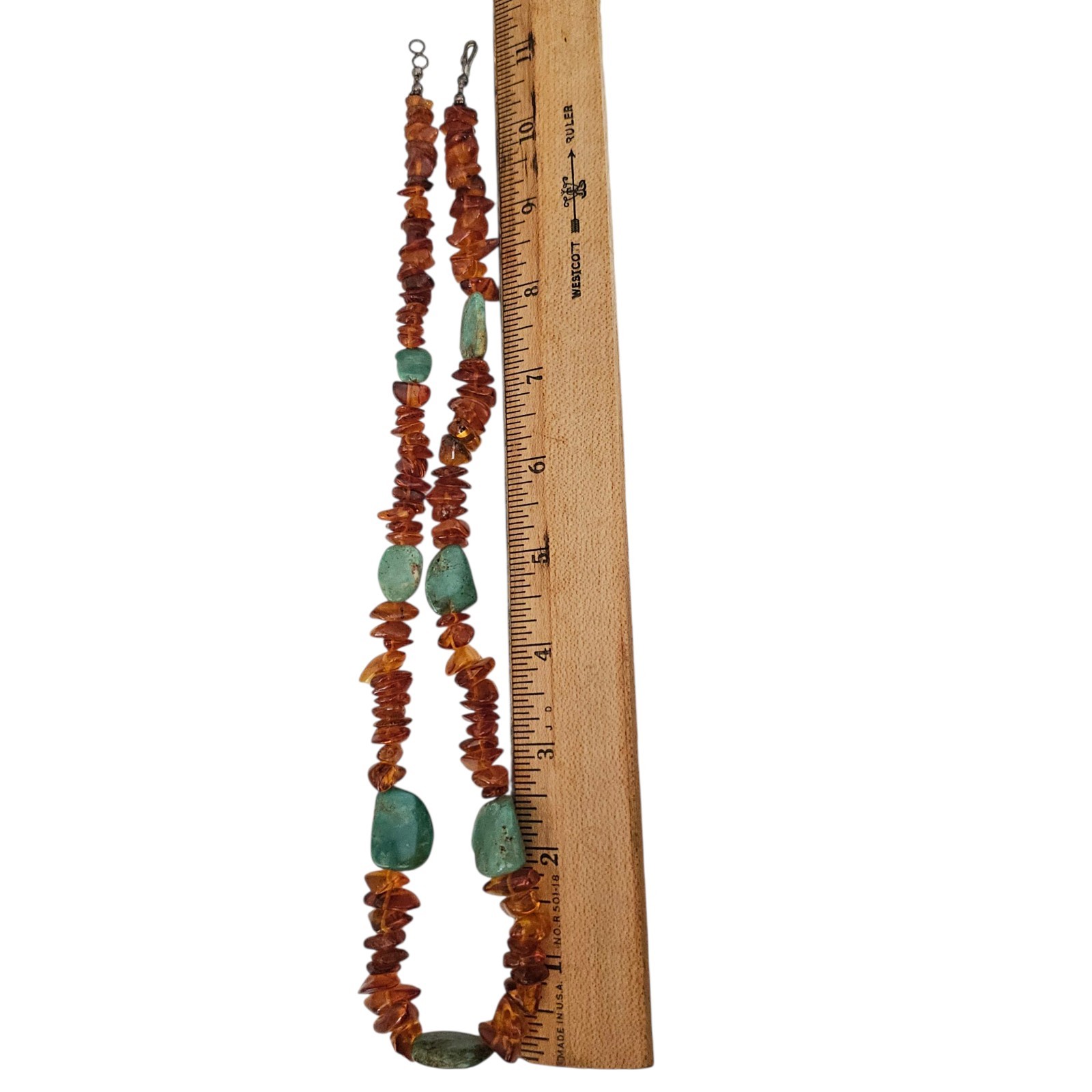 Vintage Native American Navajo Sterling Silver Turquoise Amber Bead Necklace 23″