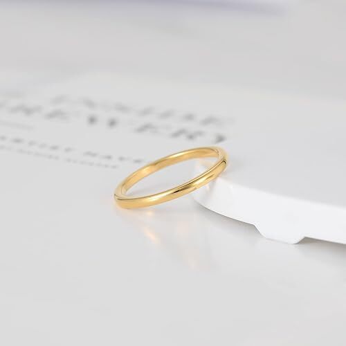 2mm Thin Gold Polished Fashion Band Ring for Women Simple Wedding Ring Comfort