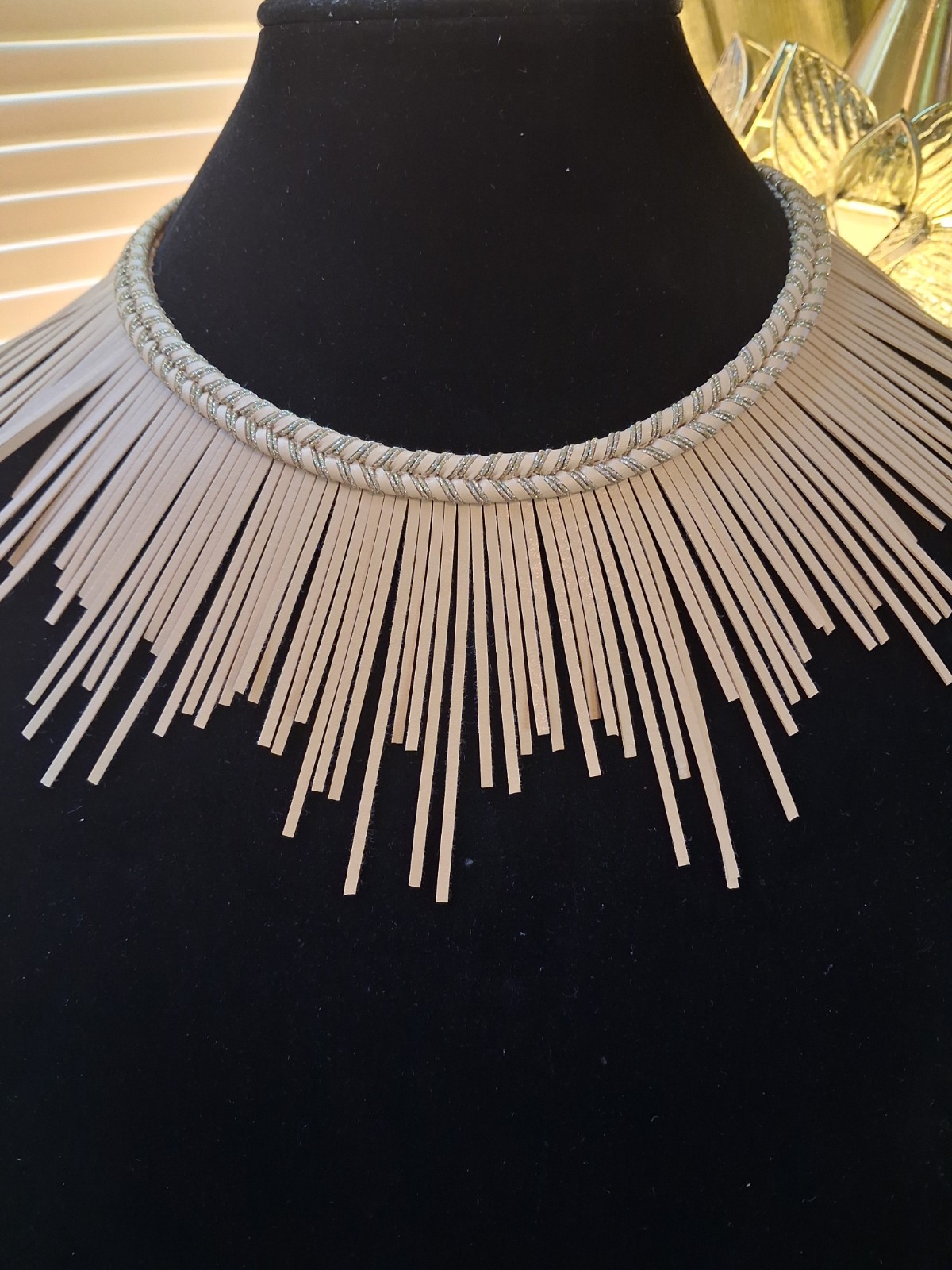 Leyla Gans 18″ Sunburst Statement NecklaceBohemian yet luxurious,