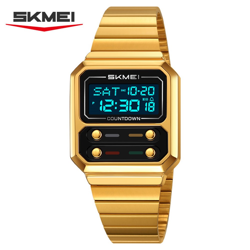 SKMEI Men Watch Rectangle Dial Steel Wristwatch Fashion Male Sport LED Watch