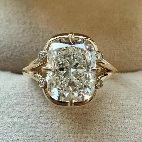 3Ct Cushion Cut Lab Created Diamond Women’s Wedding Ring 14K Yellow Gold Plated