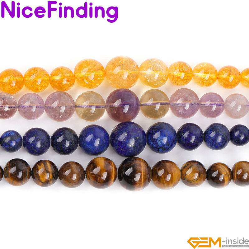 Natural Assorted Stones Graduated Round Semi-Finished Necklace Beads 15″ 6-14mm