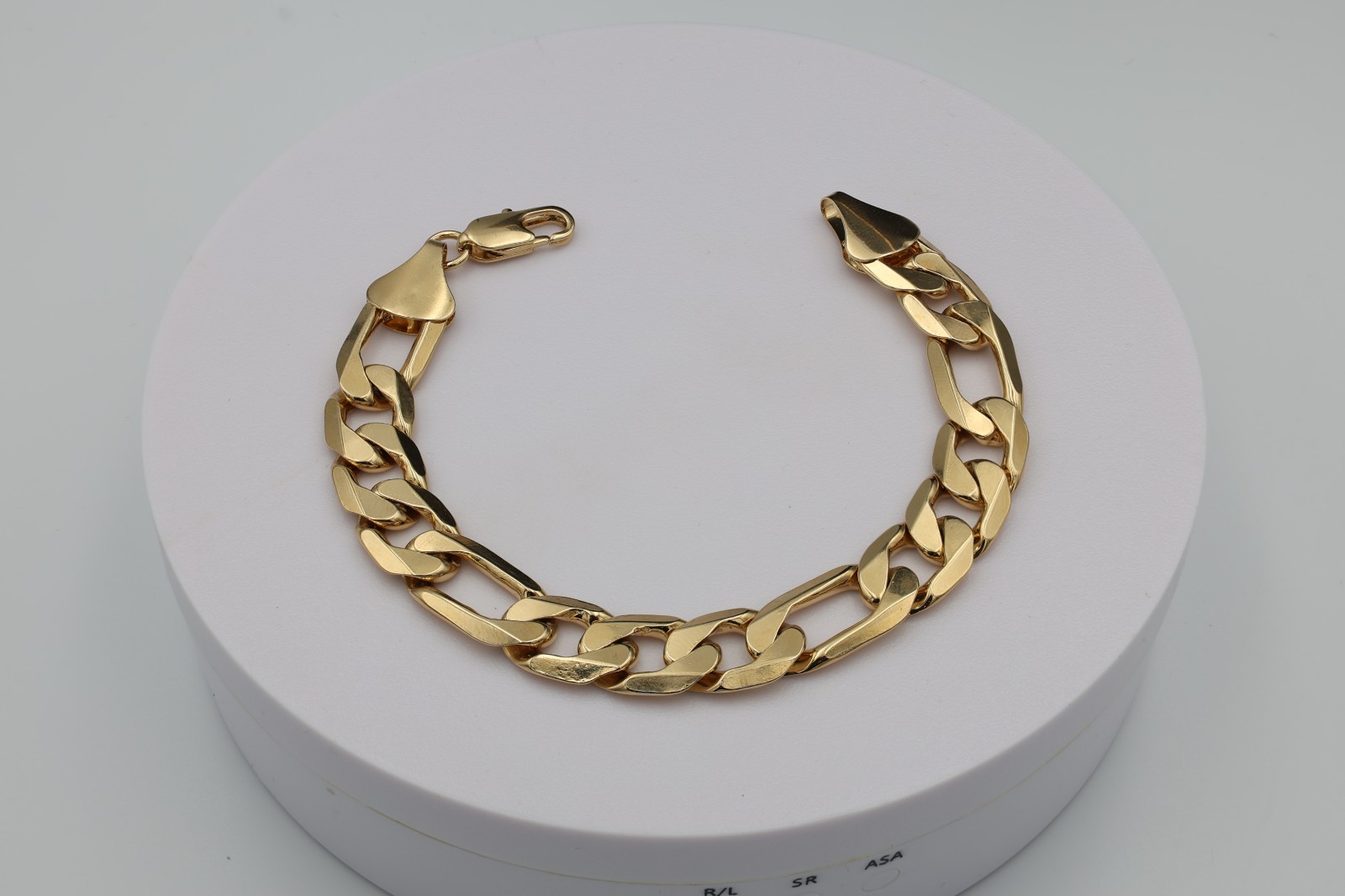 Large 12mm Flat Figaro Chain Necklace: 14k Heavy Gold Plated, 12mm Bracelet Set