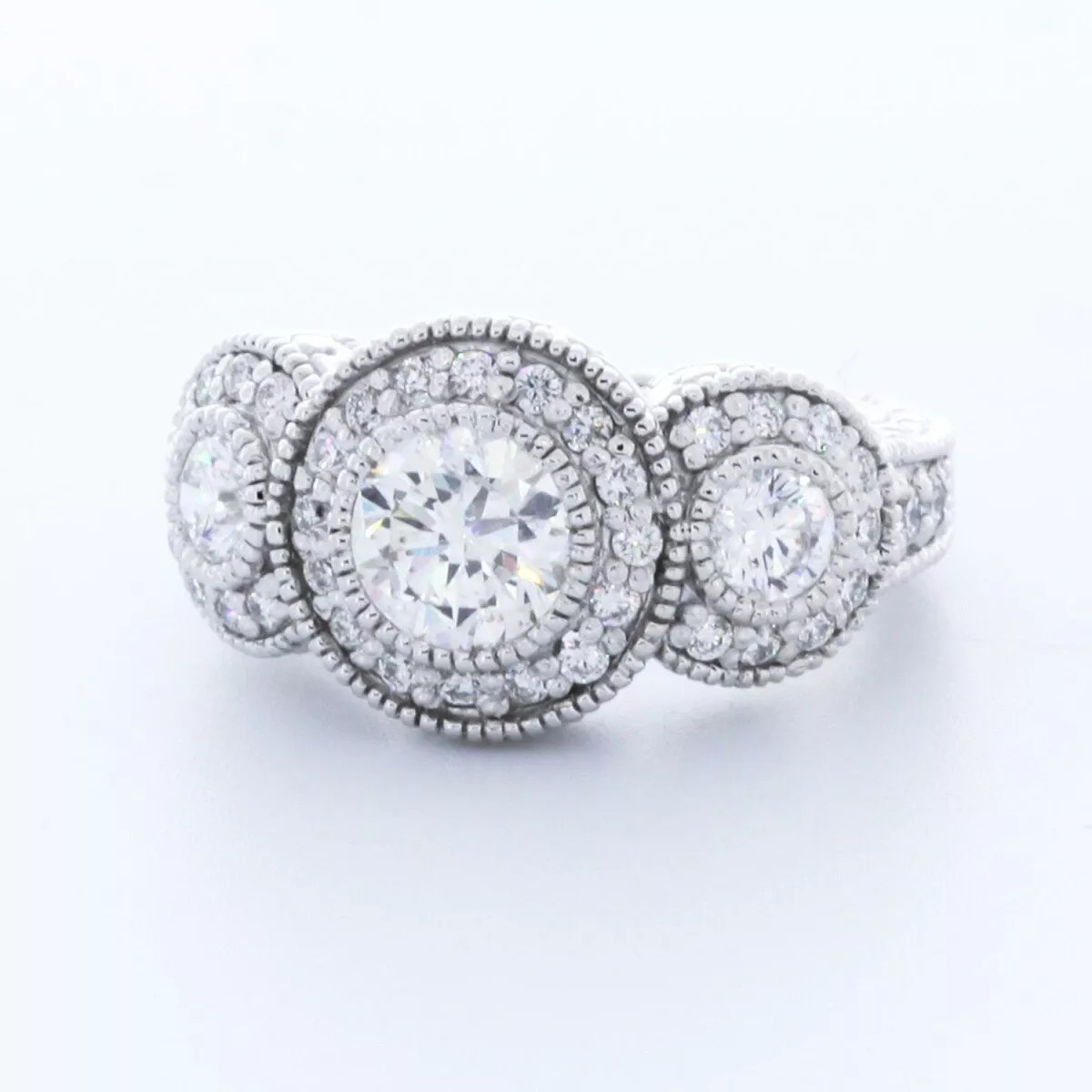 3-Stone Engagement Ring 14K Gold Vintage 2.14 CT Round Lab-Grown Diamond F VS1