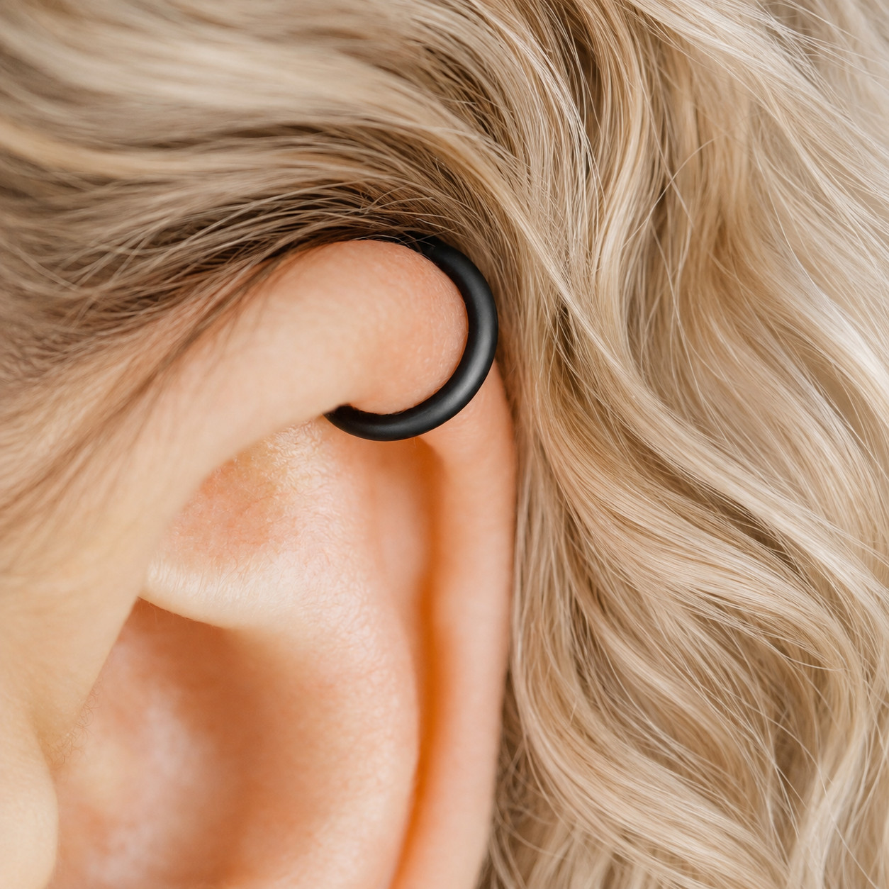 Black Fake Piercing Ear Cuff Thick Hoop Lobe Conch Helix Cartilage, Gift for Him