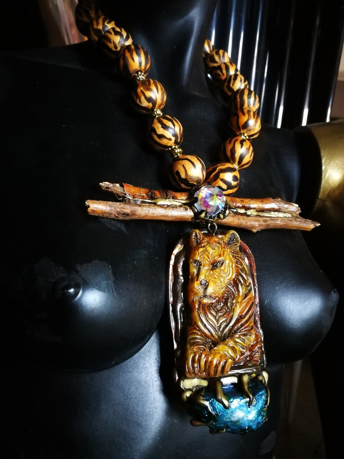 Big Bold Chunky Necklace Statement Wild Luxury Jewelry Tiger Raw Stone Pendant