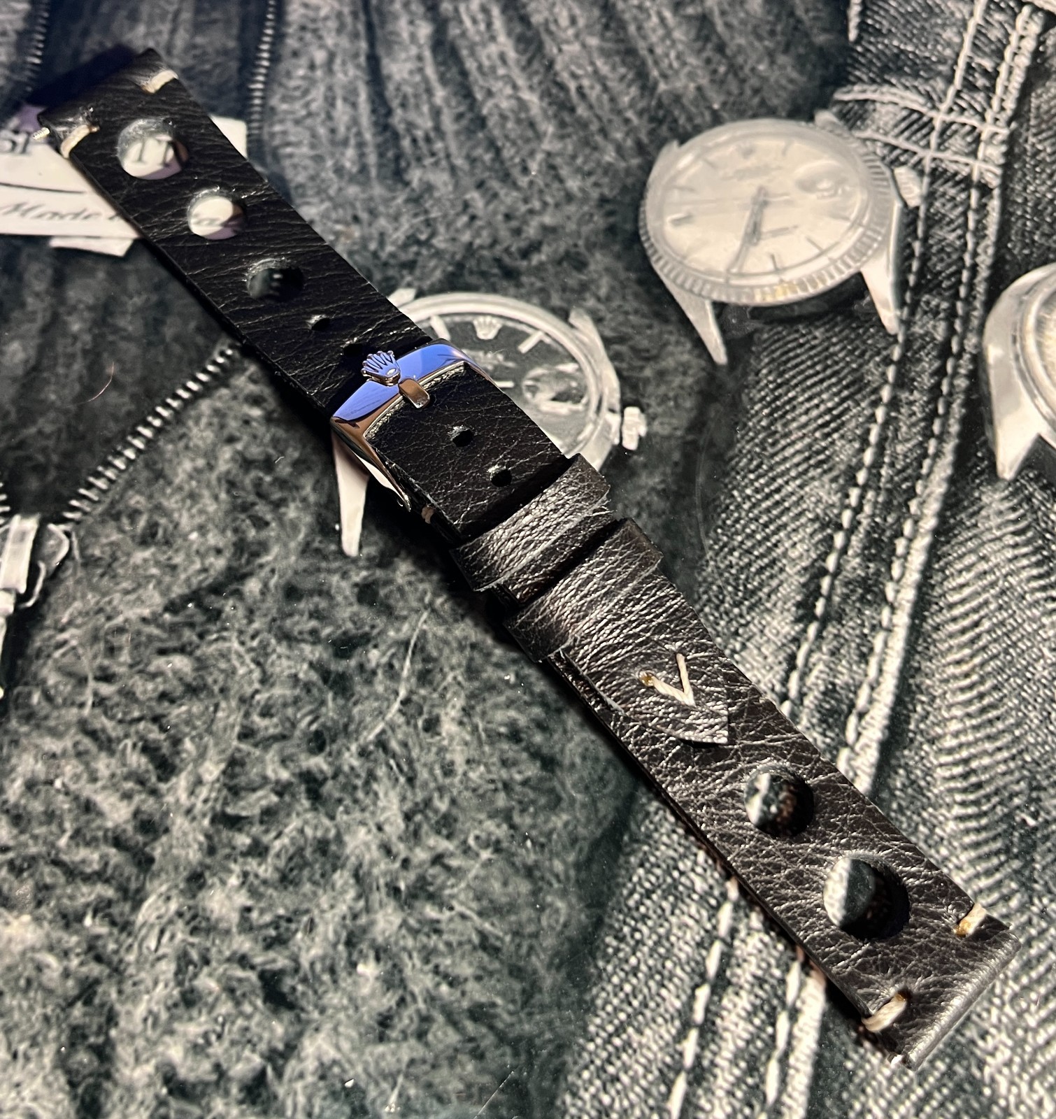 Silver Buckle To Fit Rolex,Swiss Made with H/M Italian Leather/Suede Watch Strap