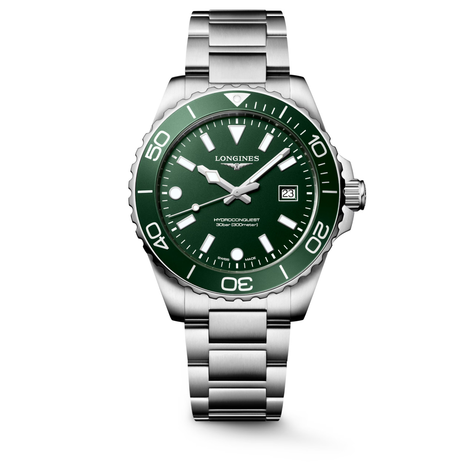 Longines Hydroconquest 42 MM Quartz SS Green Sandblasted Dial Watch L37694066