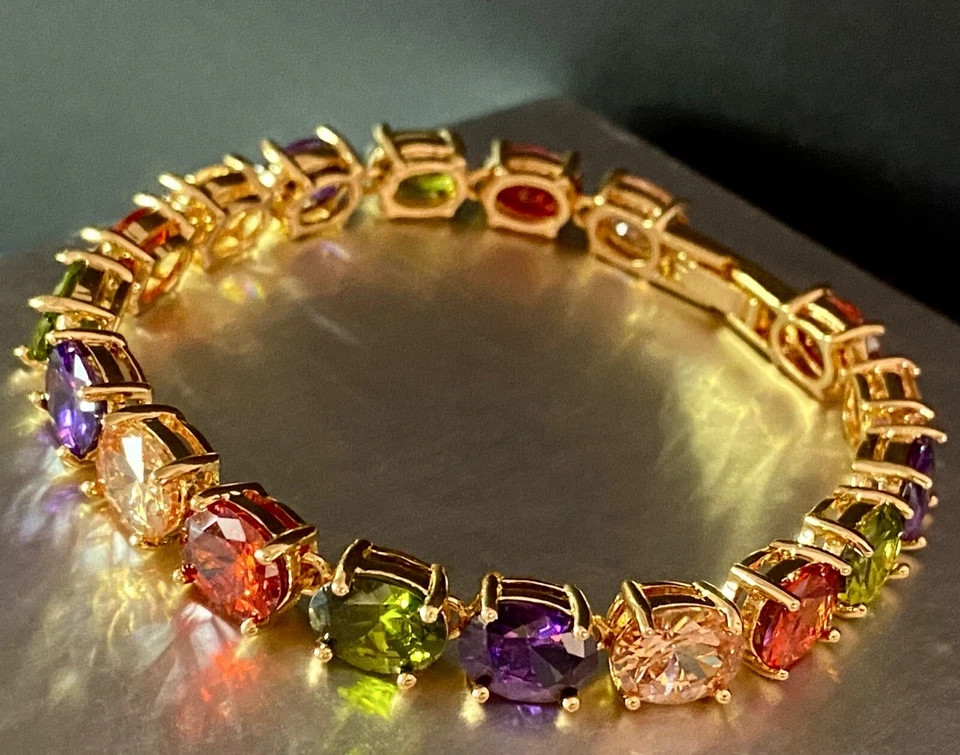 18K Gold Plated 30 CTW Gemstone Tennis Multicolor Bracelet Birthday Jewelry