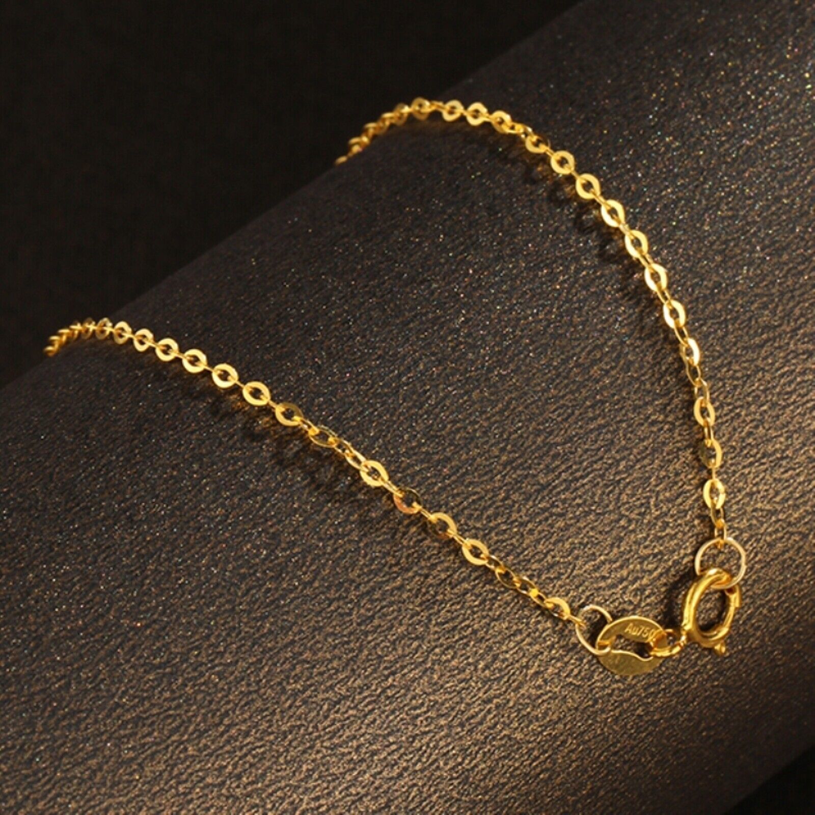 Pure 18K Yellow Gold Chain Women Gift Lucky 1mm O Link Bracelet 5.9”-7.5”