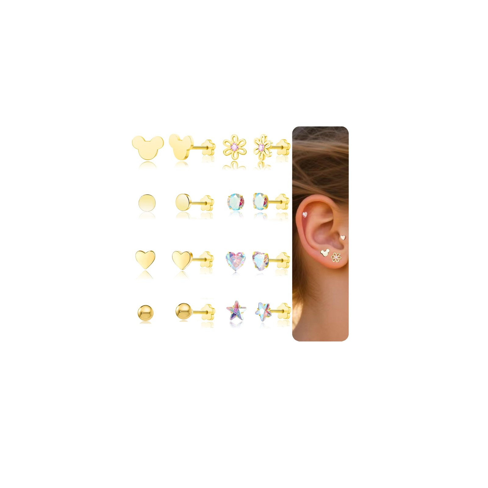 Hypoallergenic 14K Gold Earrings for Girls Women, Toddler Screw Back Baby Earrin