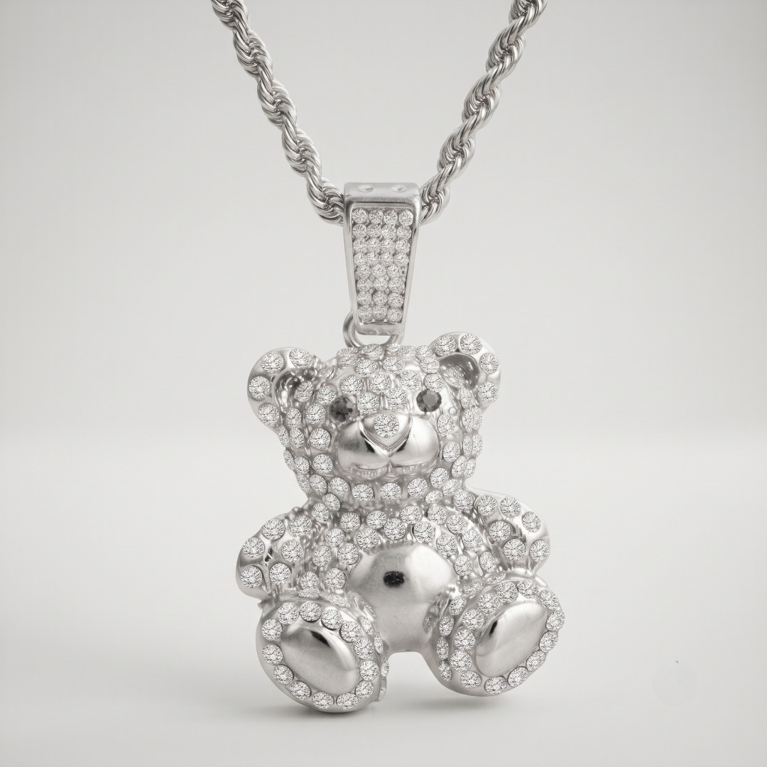 Teddy Bear Crystal Pendant Iced Out Hip Hop Jewelry Statement Necklace