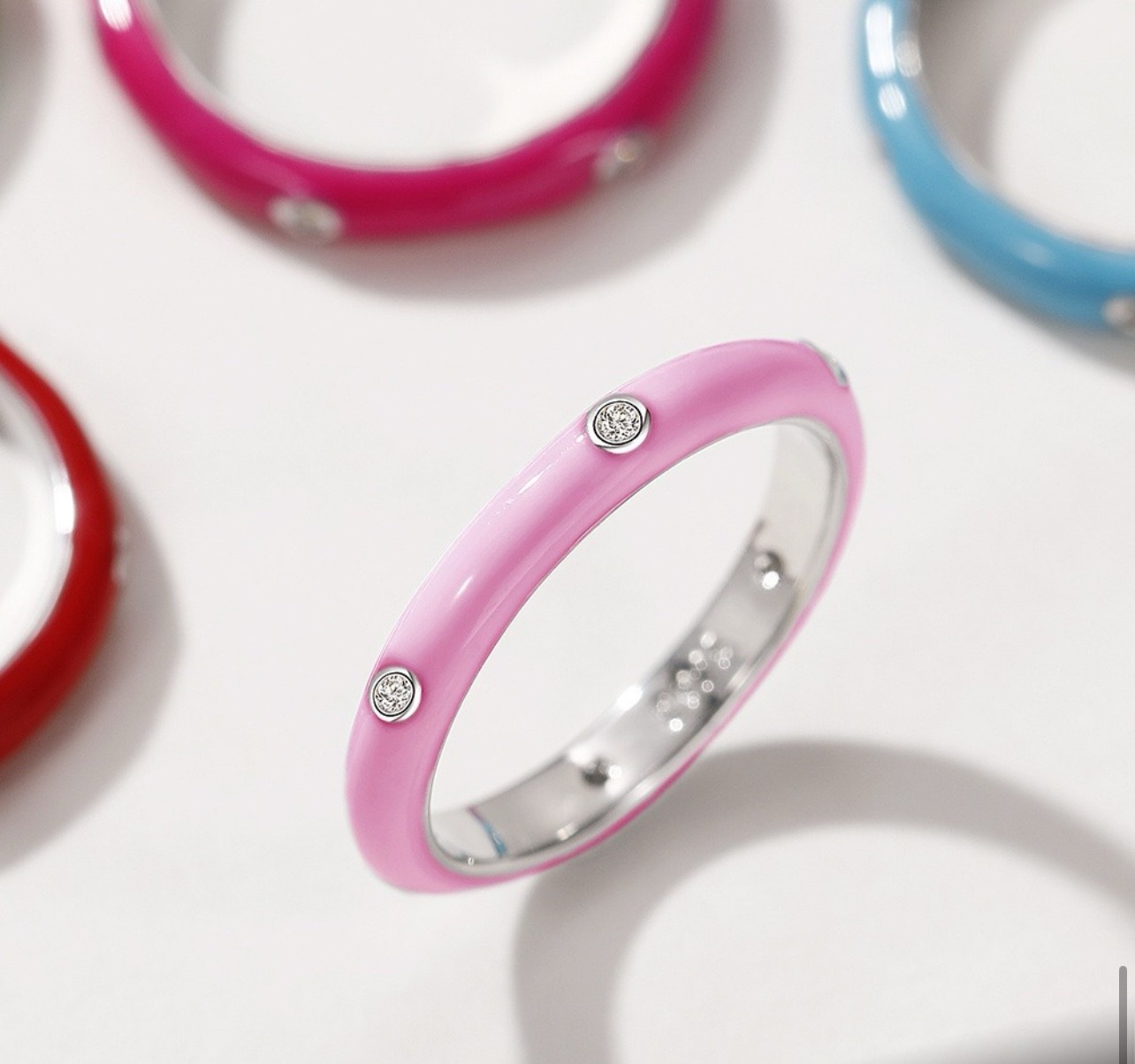 Stackable Enamel Ring with Stone Colorful Womens Fashion Ring Teens Gift Color