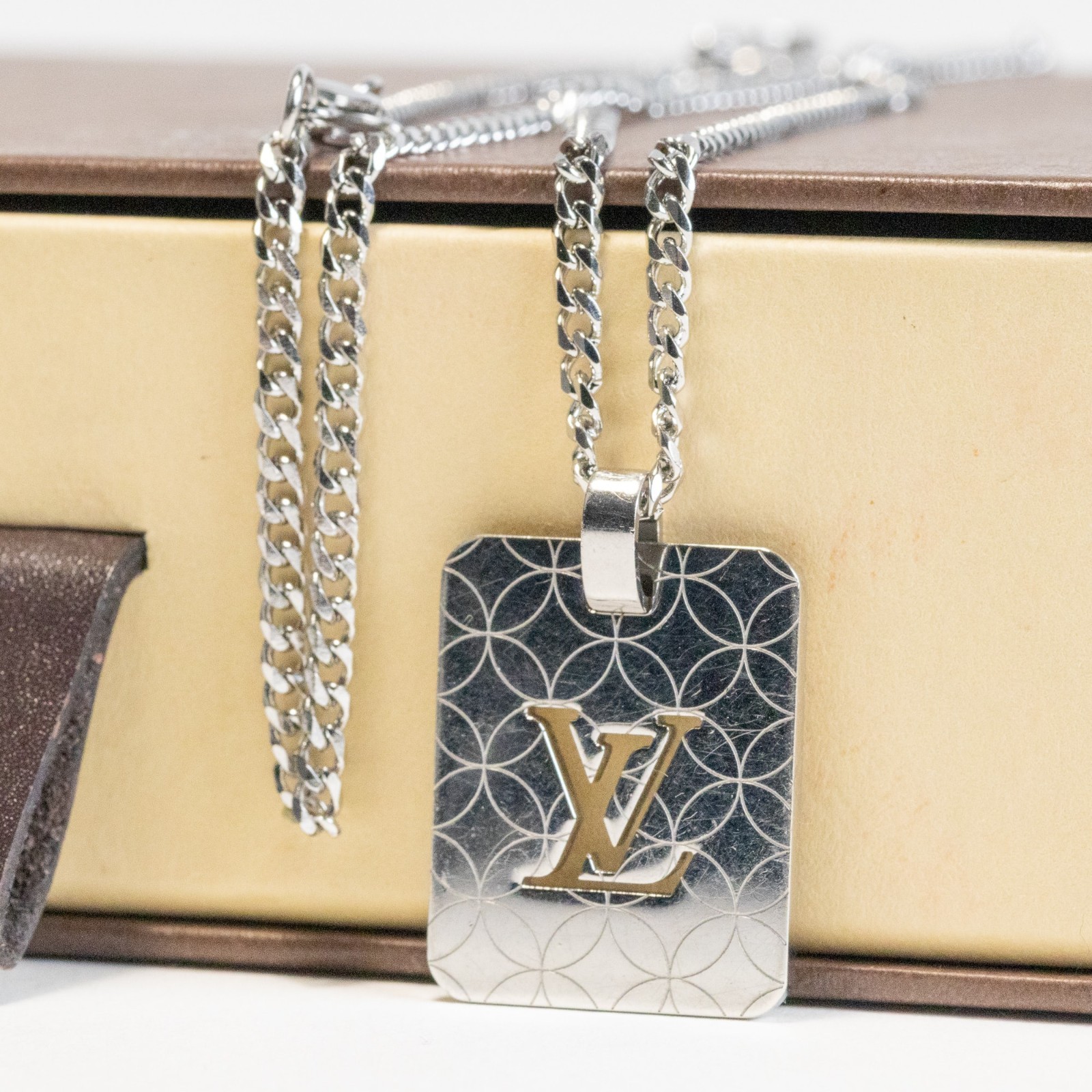 Louis Vuitton LV Champs Elysees PM M65452 Pendant Top Silver Plate Men Auth
