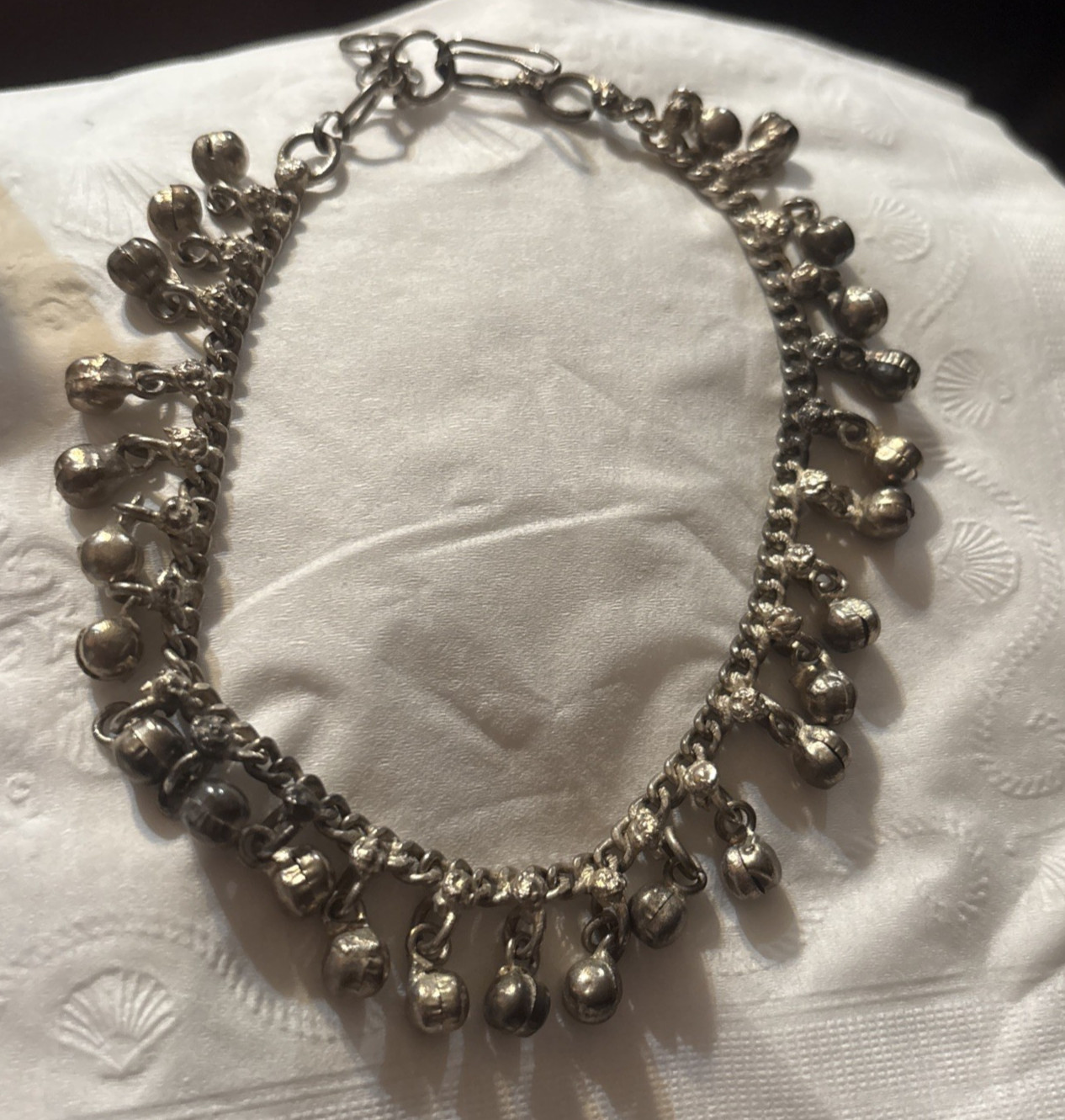 Silver Tone Jingle Bell Charm Adj 9.75-11.5″ Vintage Anklet Boho Belly Dancer