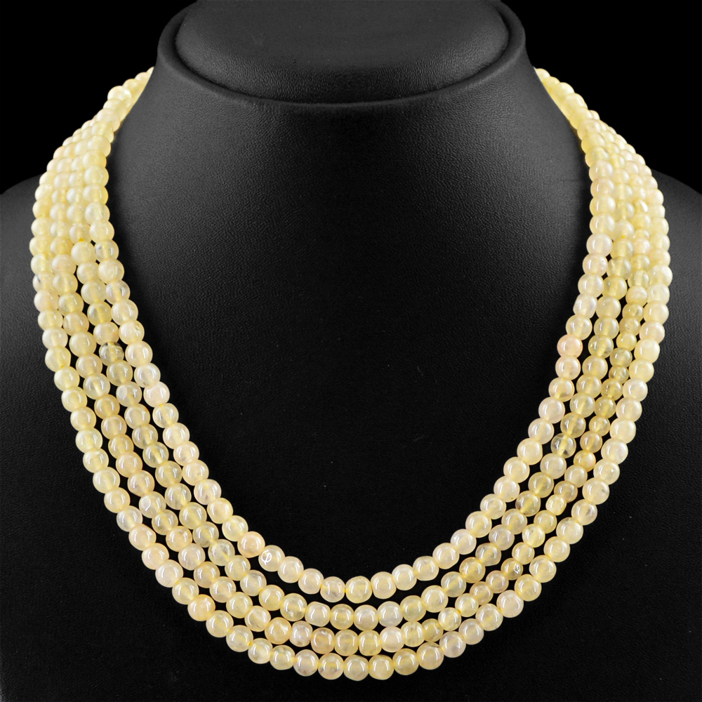 361.50 CTS NATURAL YELLOW AVENTURINE 4 LINE ROUND BEADS NECKLACE – PARTY WEAR