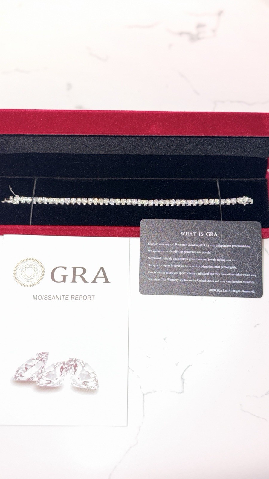 GRA Certified Moissanite 925 Silver Tennis Bracelet Round Prong Box Clasp