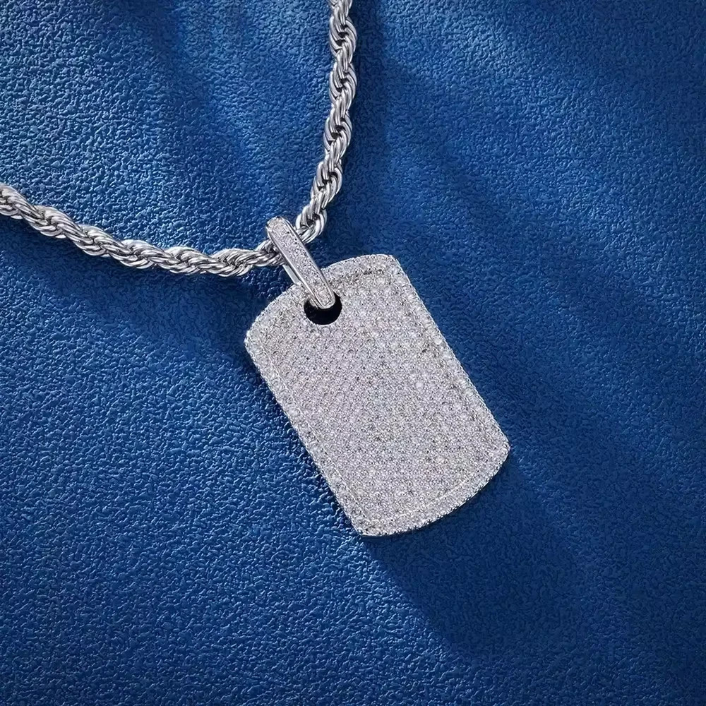 2.10 Ctw Round Cut Moissanite Cluster Dog Tag Pendant 14K White Gold Plated