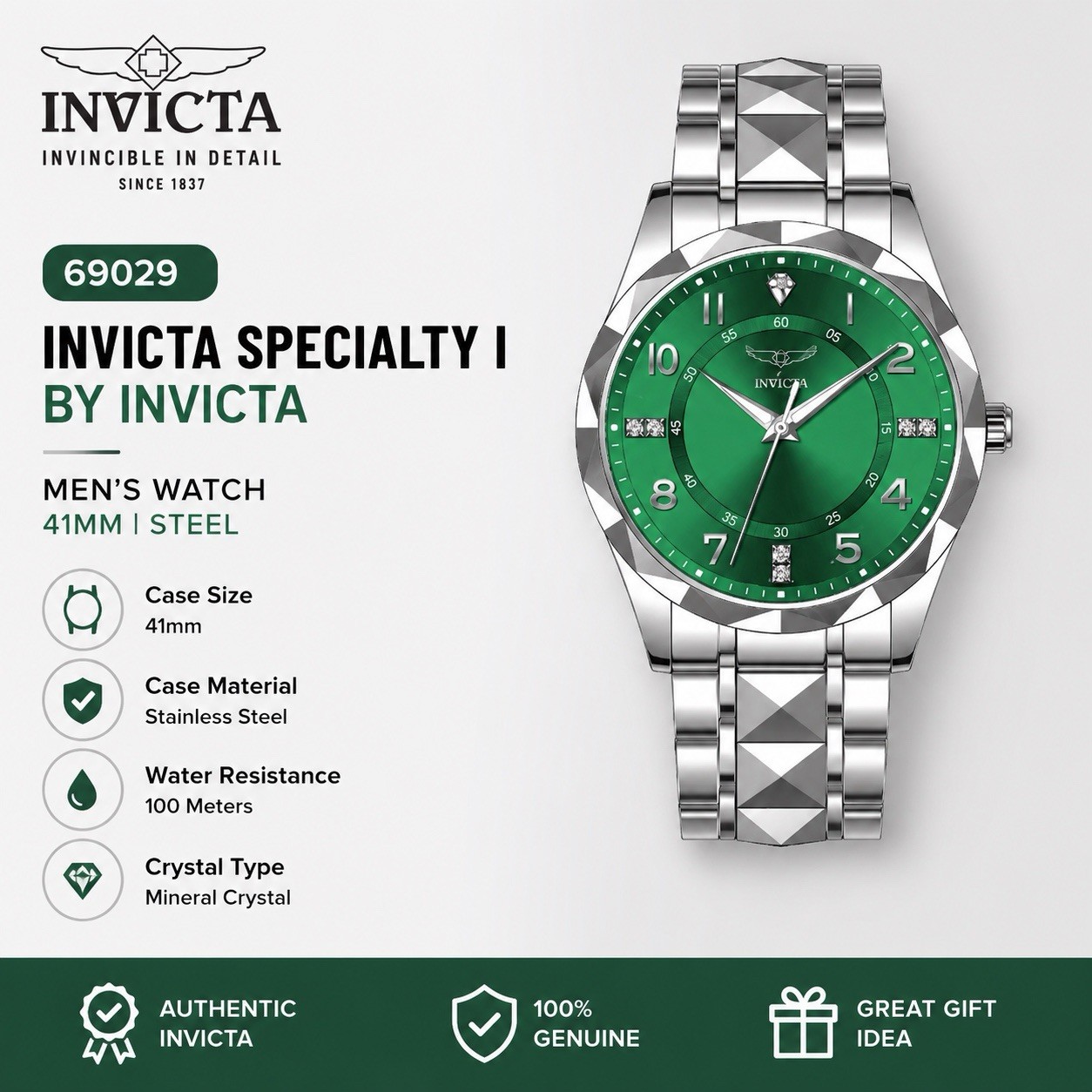 Invicta Specialty I Men’s Watch Green 41mm Dial. Stainless Steel. Quartz.