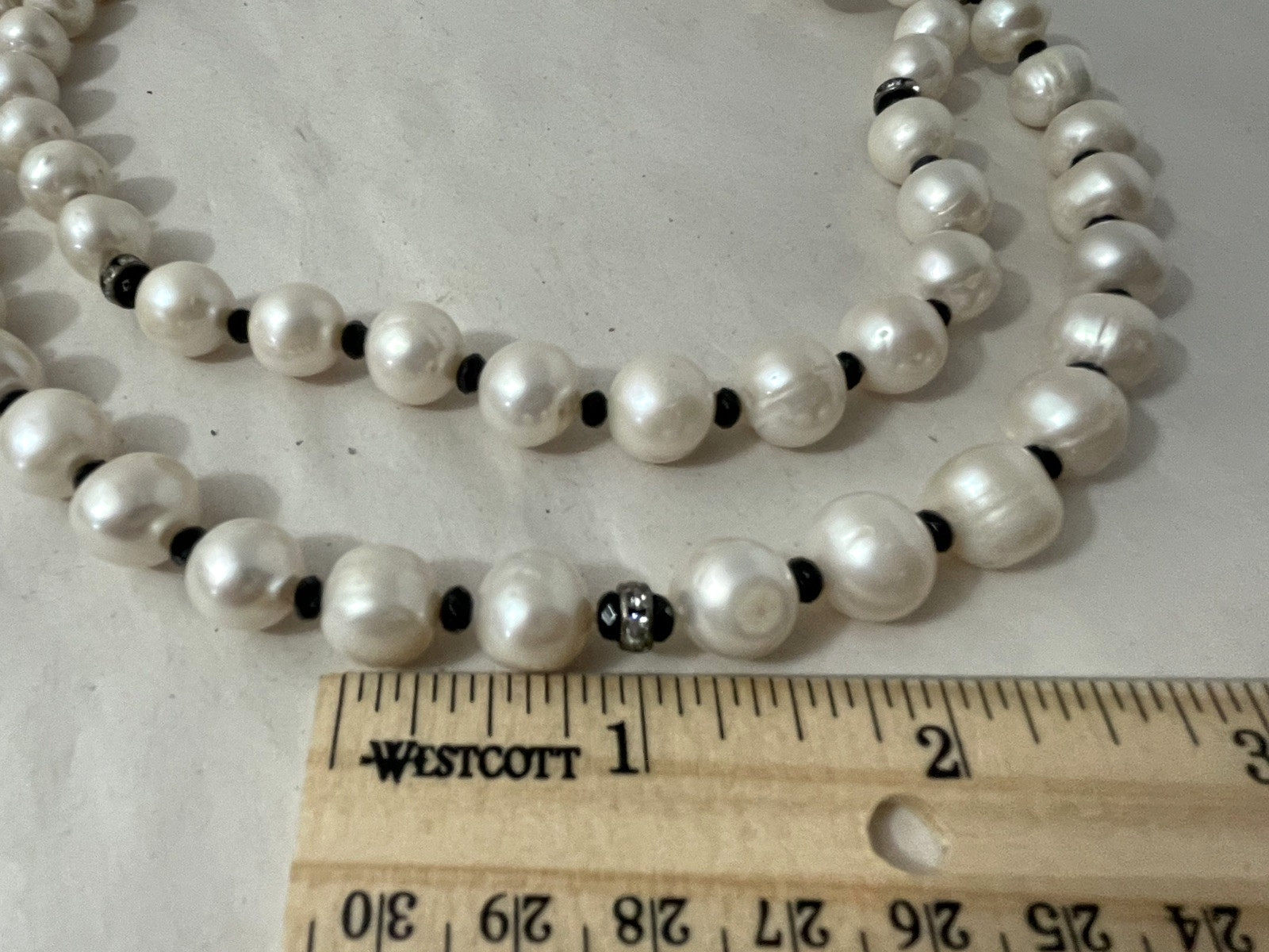 Long 36″ Freshwater Pearl Necklace Black Spacer Beads Statement Strand 132g