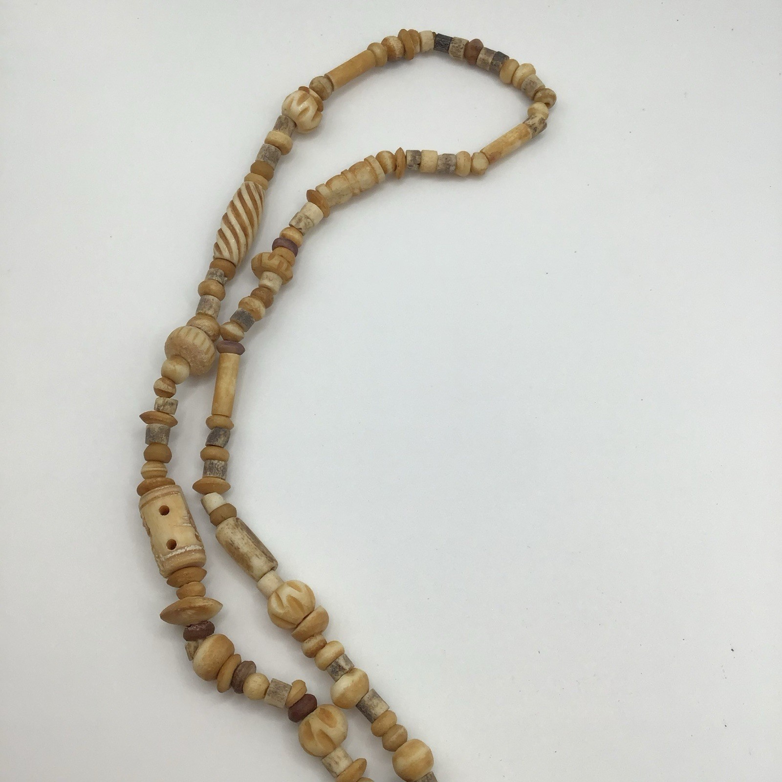 Vintage New Old Stock Natural Carved Tribal Necklace~Made In India~32″
