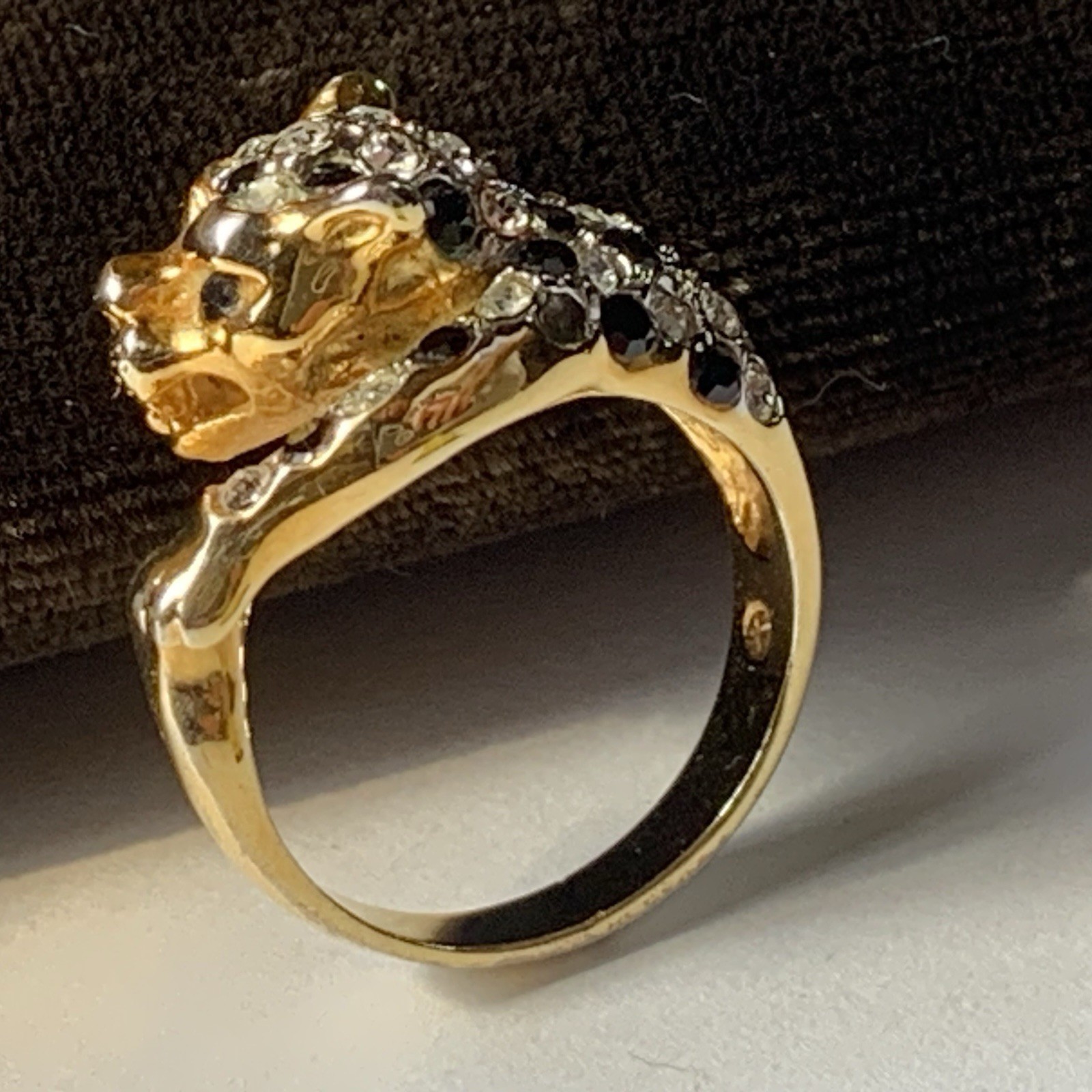 Leopard Jaguar Cat Cocktail Wrap Ring size 5 Gold Tone w rhinestones *READ