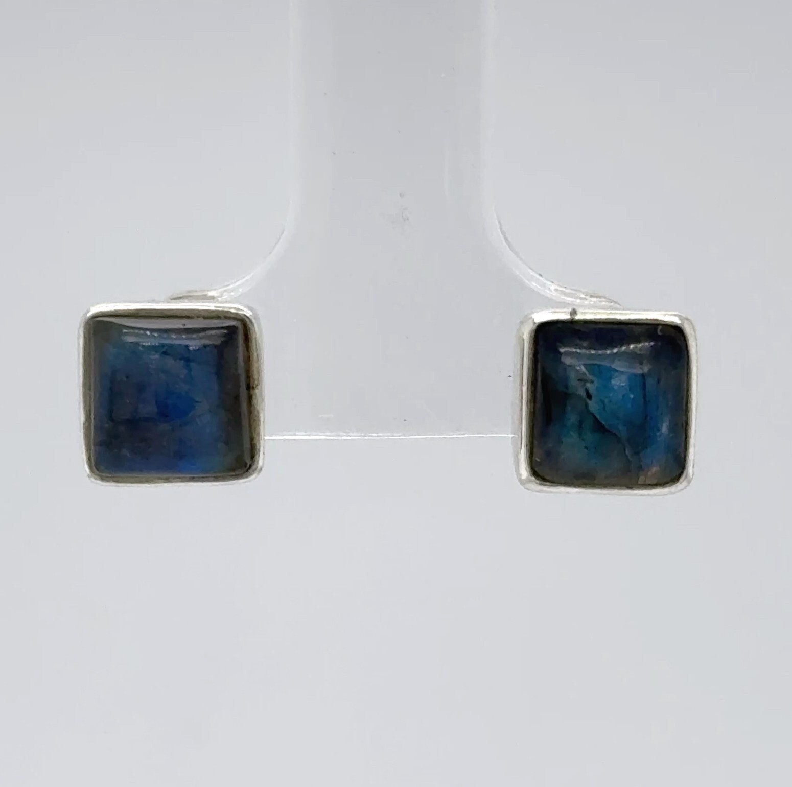 Square / Rectangle LABRADORITE Post Stud Earrings – 925 STERLING SILVER #10e