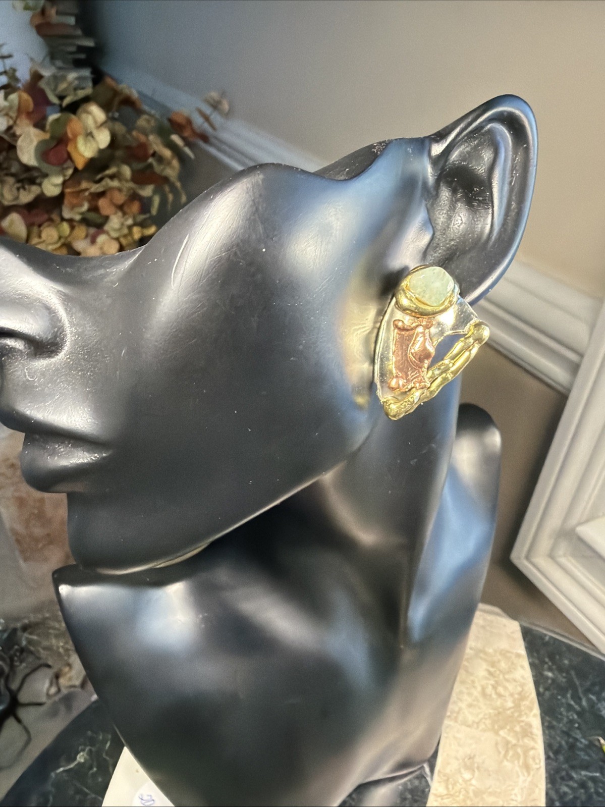 Vintage Modernist Earrings Signed George Gabriel Q Green Quartz Artisan Unique