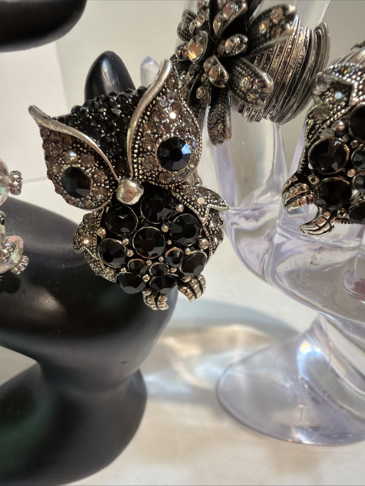 6 PC Lot Lrg Statement Elastic Stretch Rhinestone Rings Butterfly Owl