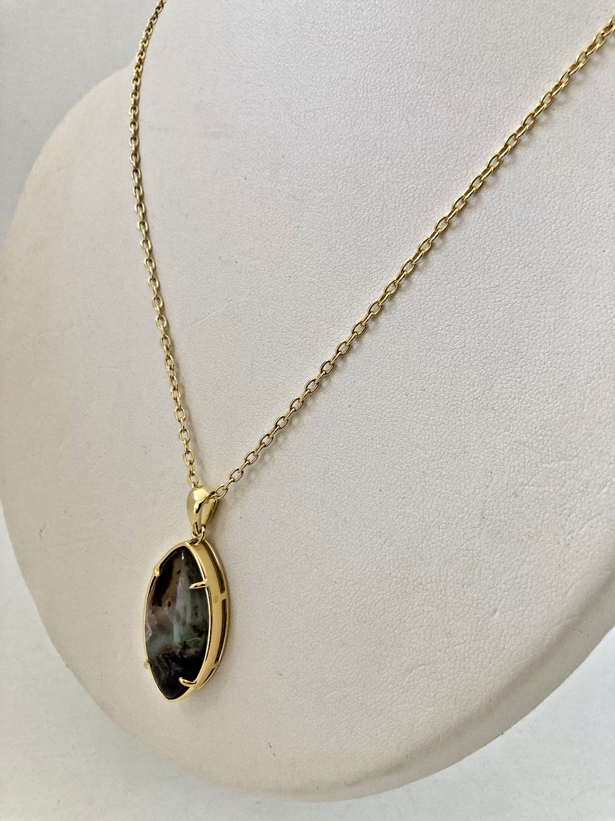 Gemporia Sterling Silver Gold Overlay Moss Agate Necklace – 3.5cm Pendant