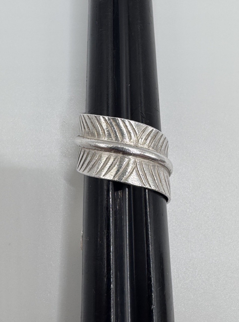 Vtg Sterling Silver Feather Leaf Bypass Wrap Adjustable Ring Chunky Large Size 6