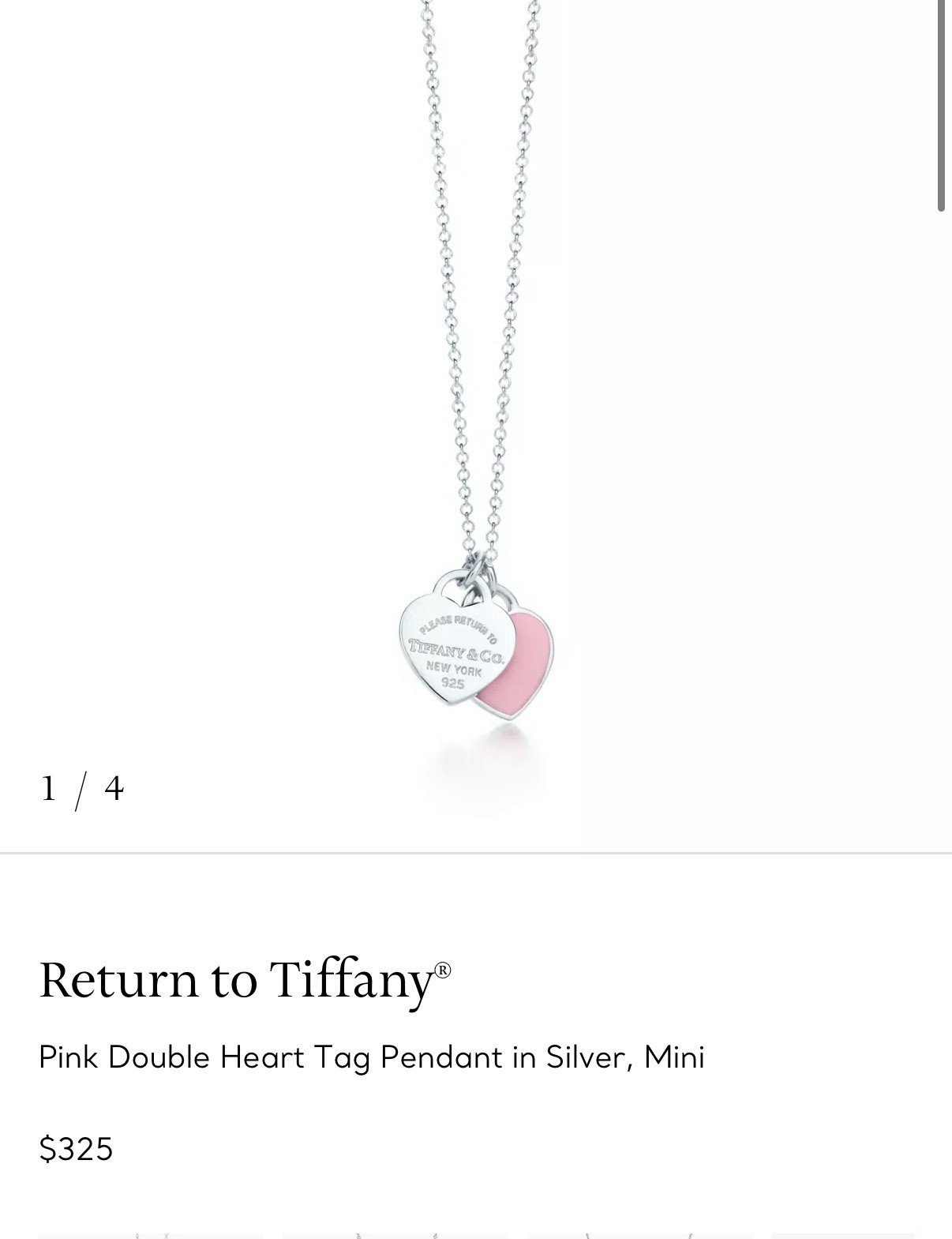 Tiffany and Co Return to Tiffany®Pink Double Heart Tag Pendant in Silver, Mini