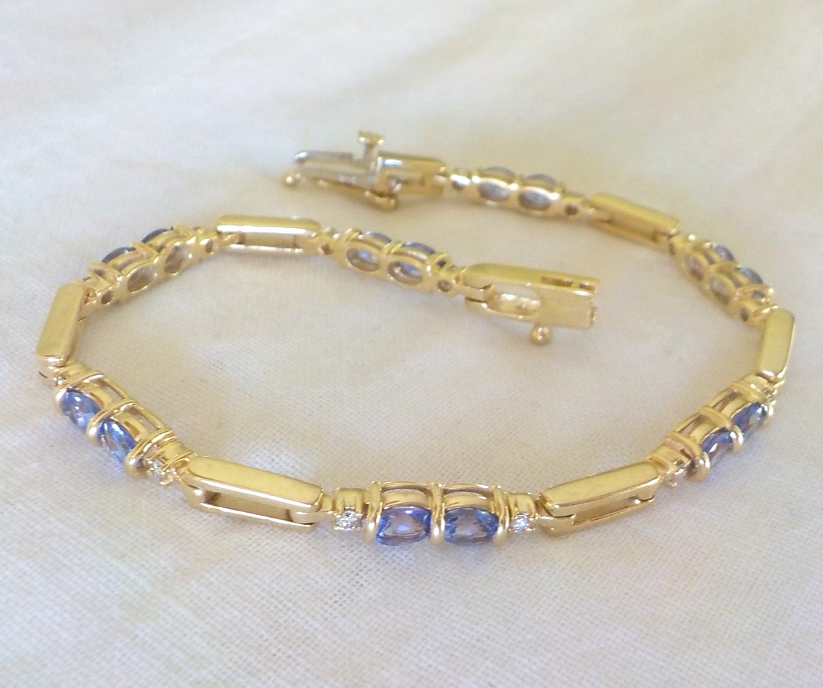 Solid 14K Yellow Gold Tanzanite Diamond Bracelet – 9.90 gms, 6.9 in, 1.20 ctw