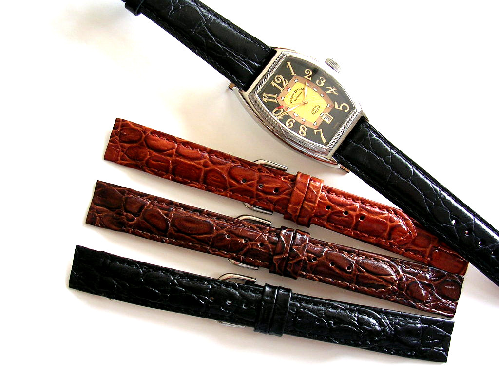 18mm Black Open End Alligator Calf watch band Wire Lugs IW SUISSE 16 17 19 20mm