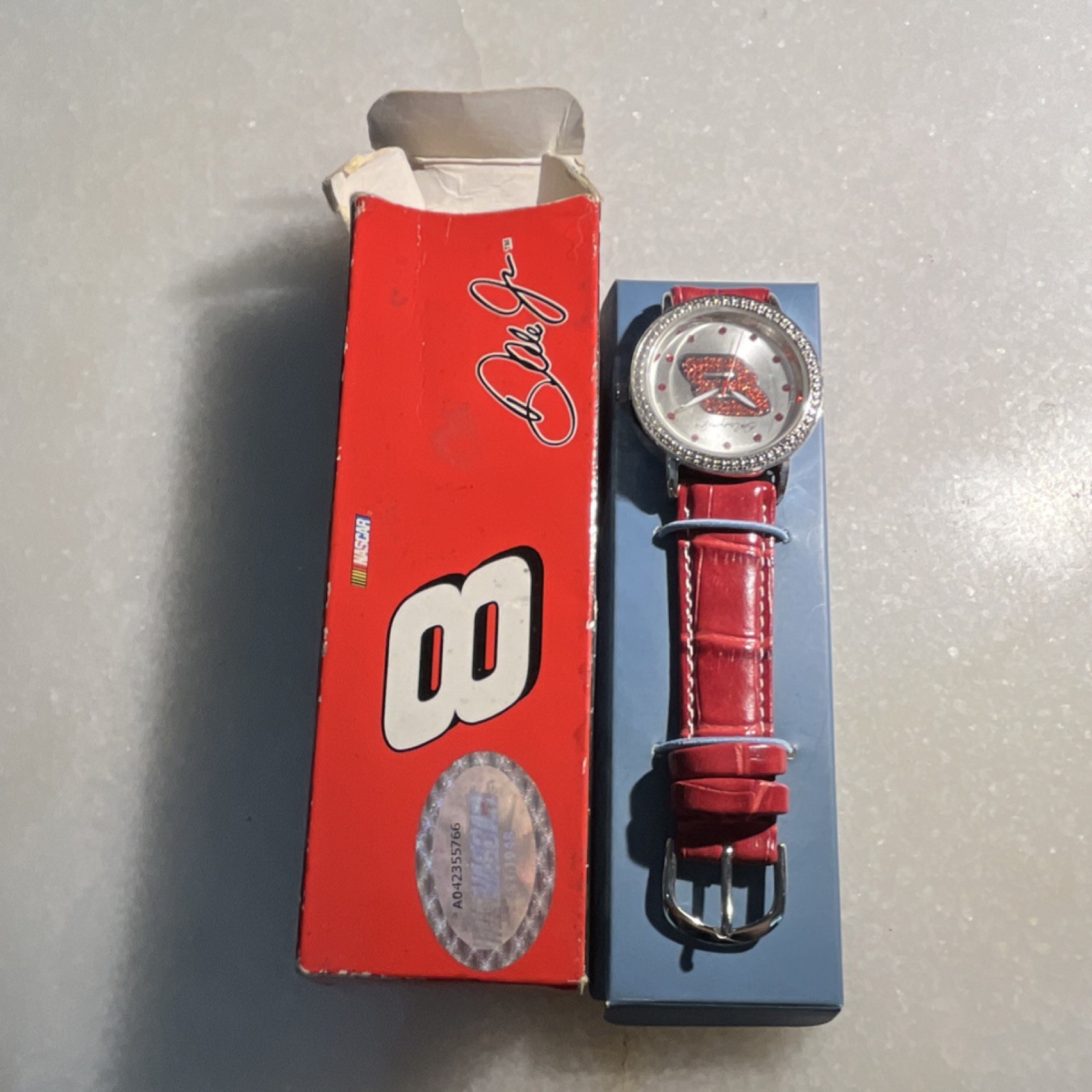 Lot #19 Dale Earnhardt Jr. NASCAR Ladies’ Sparkle Watch Red Leather Band