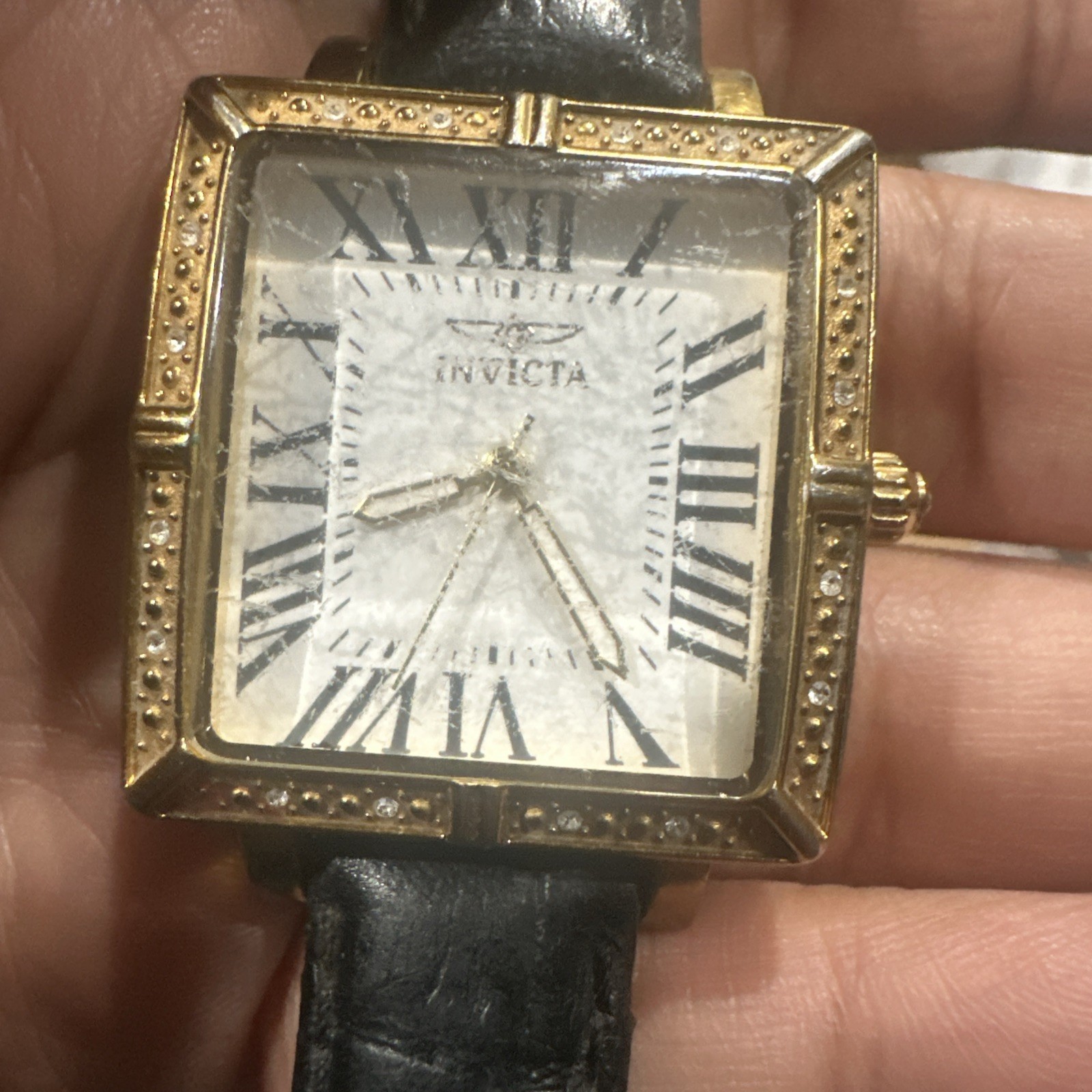 Working Invicta Flame Fusion Crystal Ladies Wrist Watch Square 33mm Black Runs