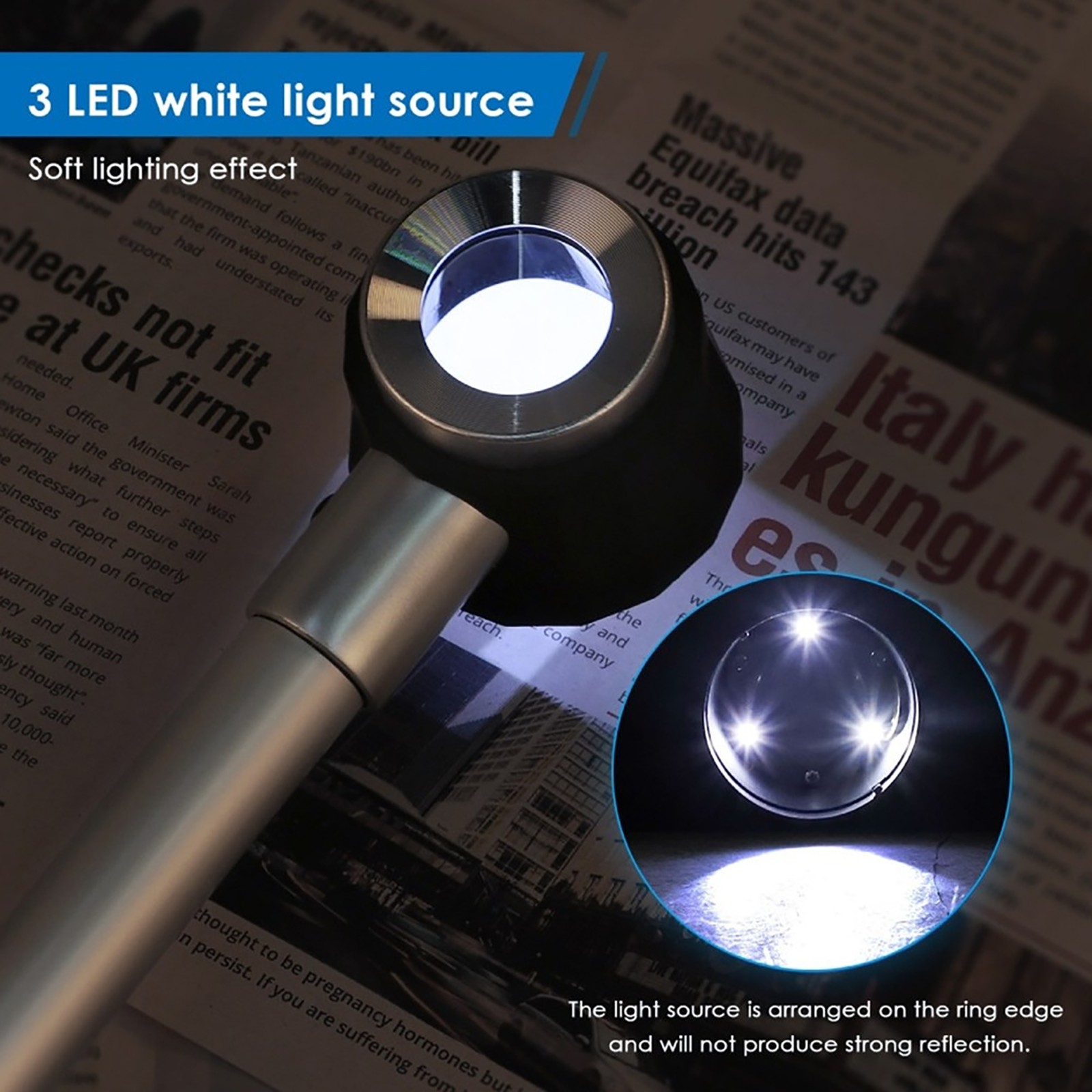 30X Double Optical Glass Lens Handheld Led Light HD Magnifying Glass Collection