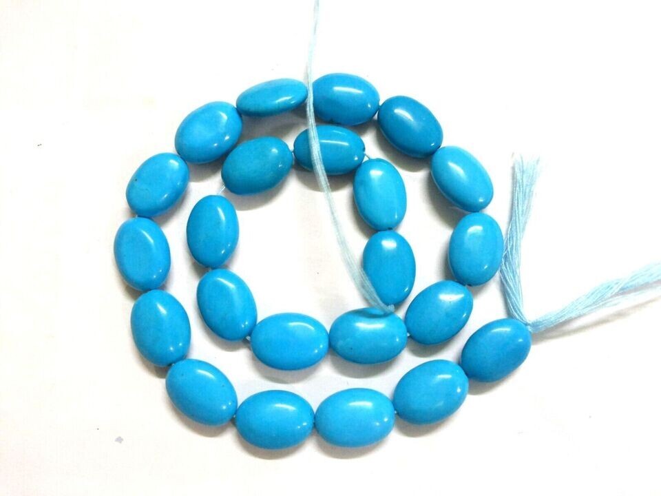 TURQUOISE OVAL SMOOTH HOWLITE SLEEPING BEAUTY GEMSTONE BEADS 14″ 1 STRAND