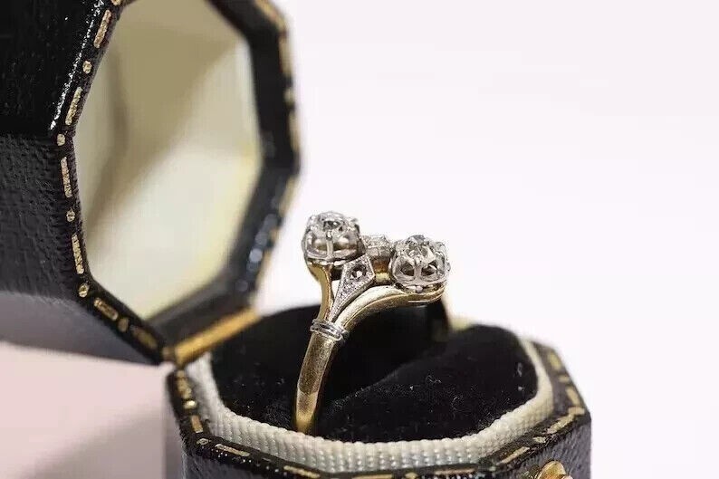 Vintage 1Ct Round Two Stone Diamond Engagement Ring 14K Yellow Gold Over Size 7