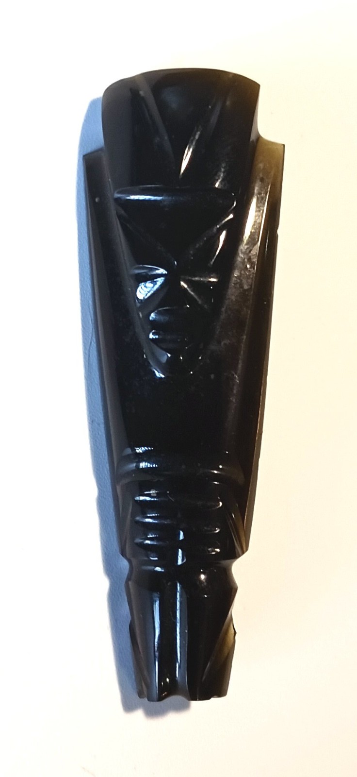 Vintage Carved Black South American Tribal Totem Brooch 2-3/8″