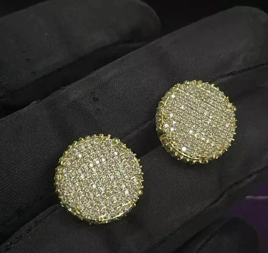 3Ct Round Lab Created Diamond Circle Mens Stud Earring 14K Yellow Gold Plated