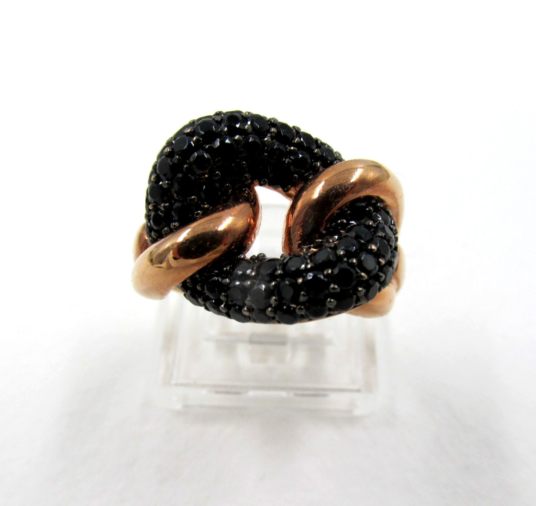 Signed Milor Italy Bronze Black Spinel Gemstone Ring Size 8 Unique Design