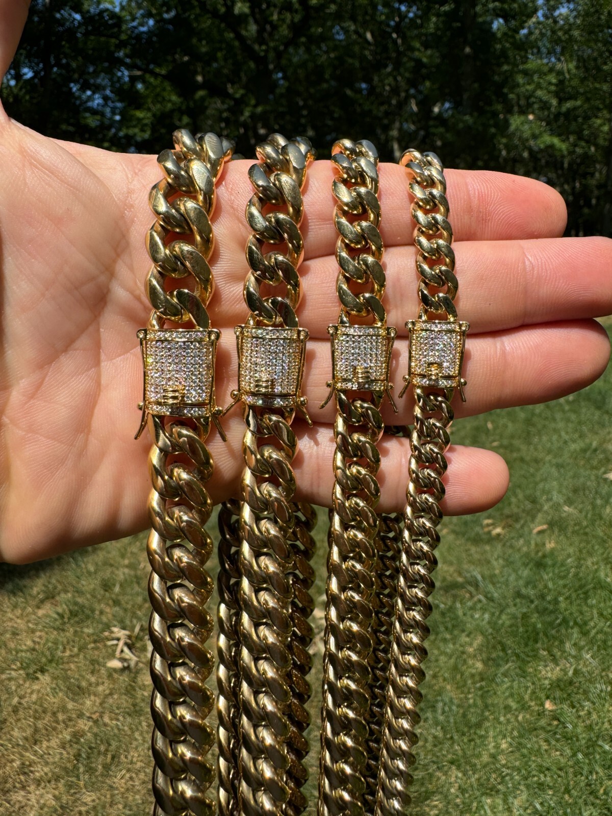 Miami Cuban Link Chain W. 1ct CZ Iced Clasp 14k Yellow Gold Plated Stainless