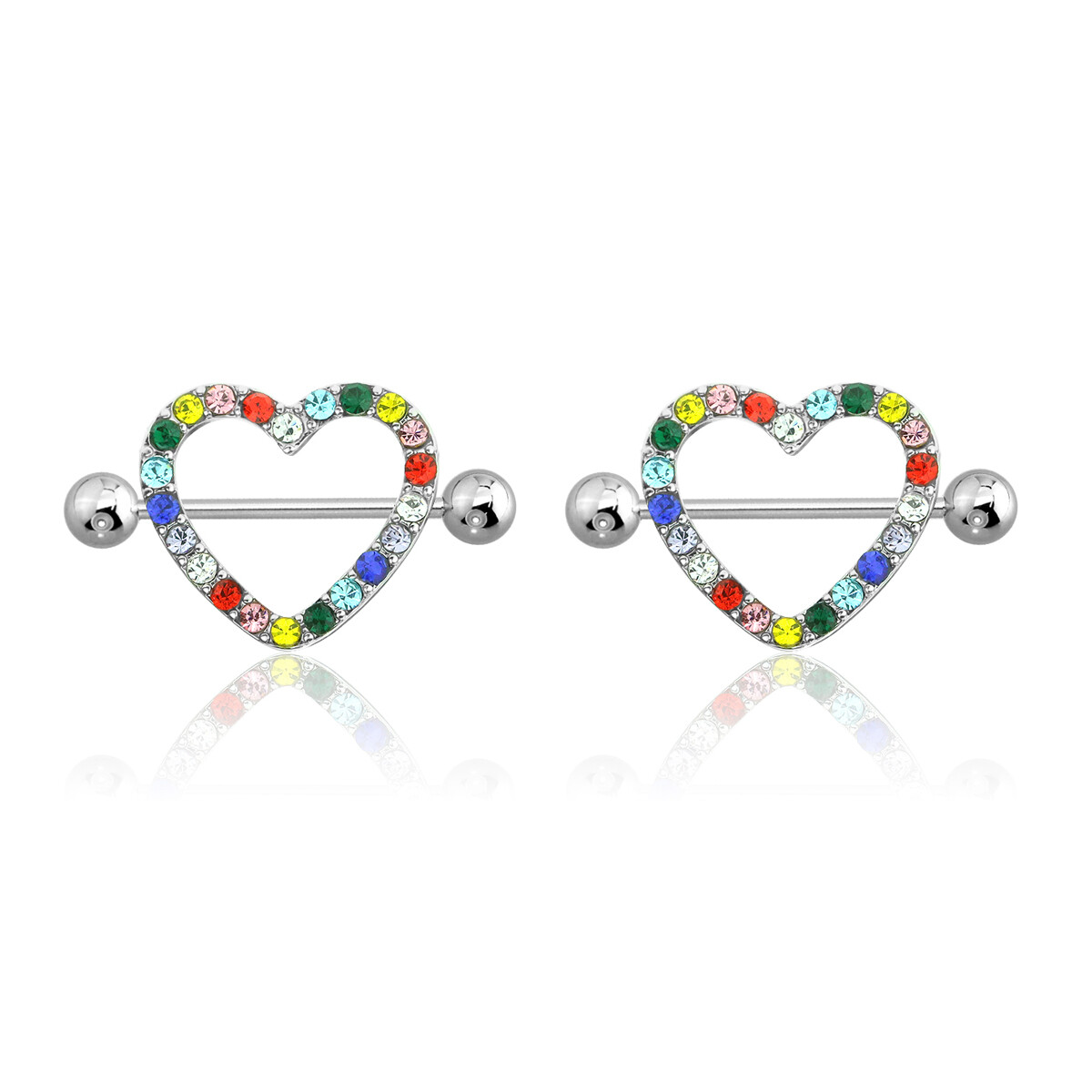 AB Gem Paved Heart Nipple Shield Ring Piercing jewelry 14 Gauge 3/4″ Length – 2