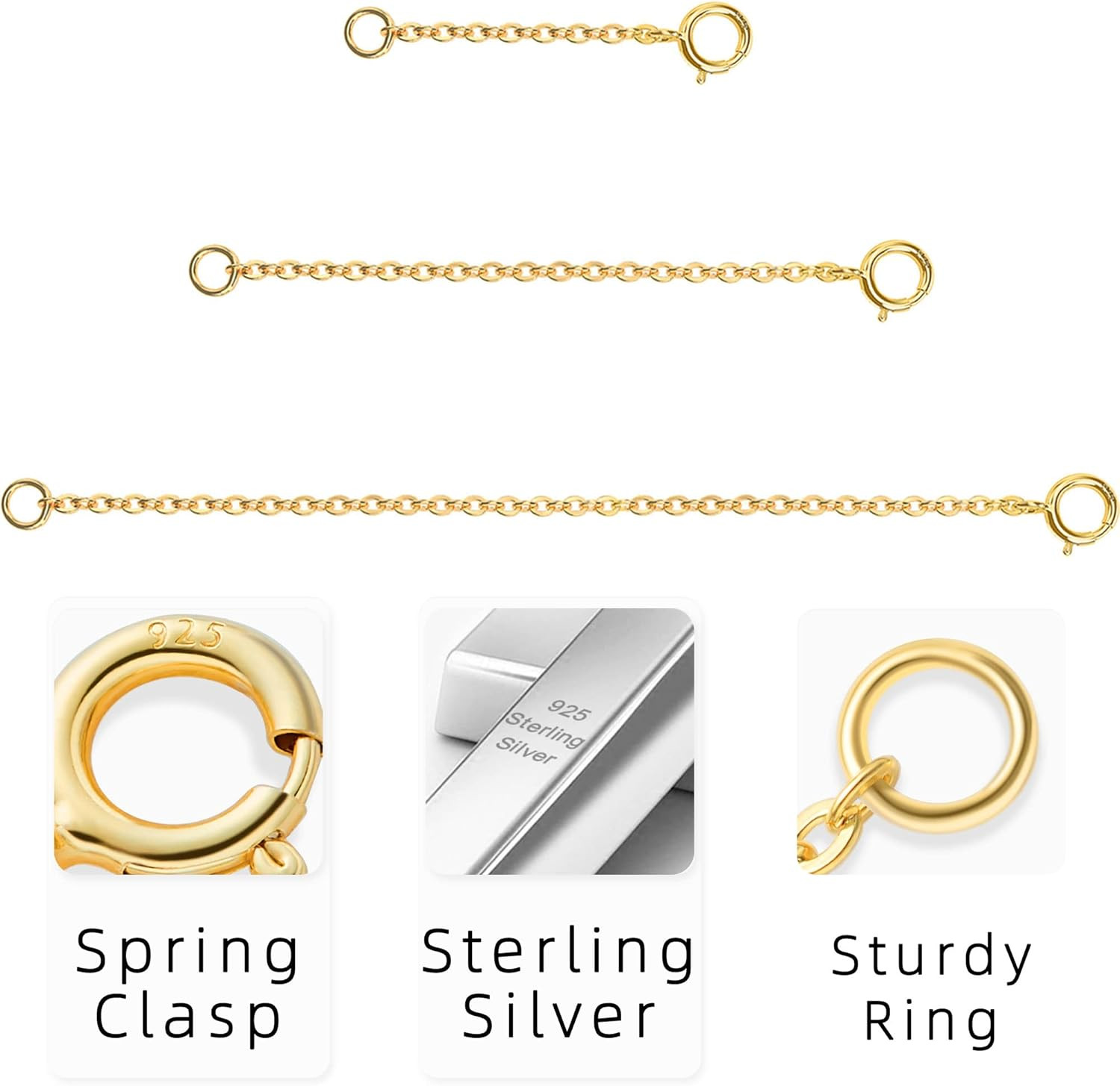 Gold Necklace Extenders 14K Extender Chain 925 Sterling Silver Extension Bracele