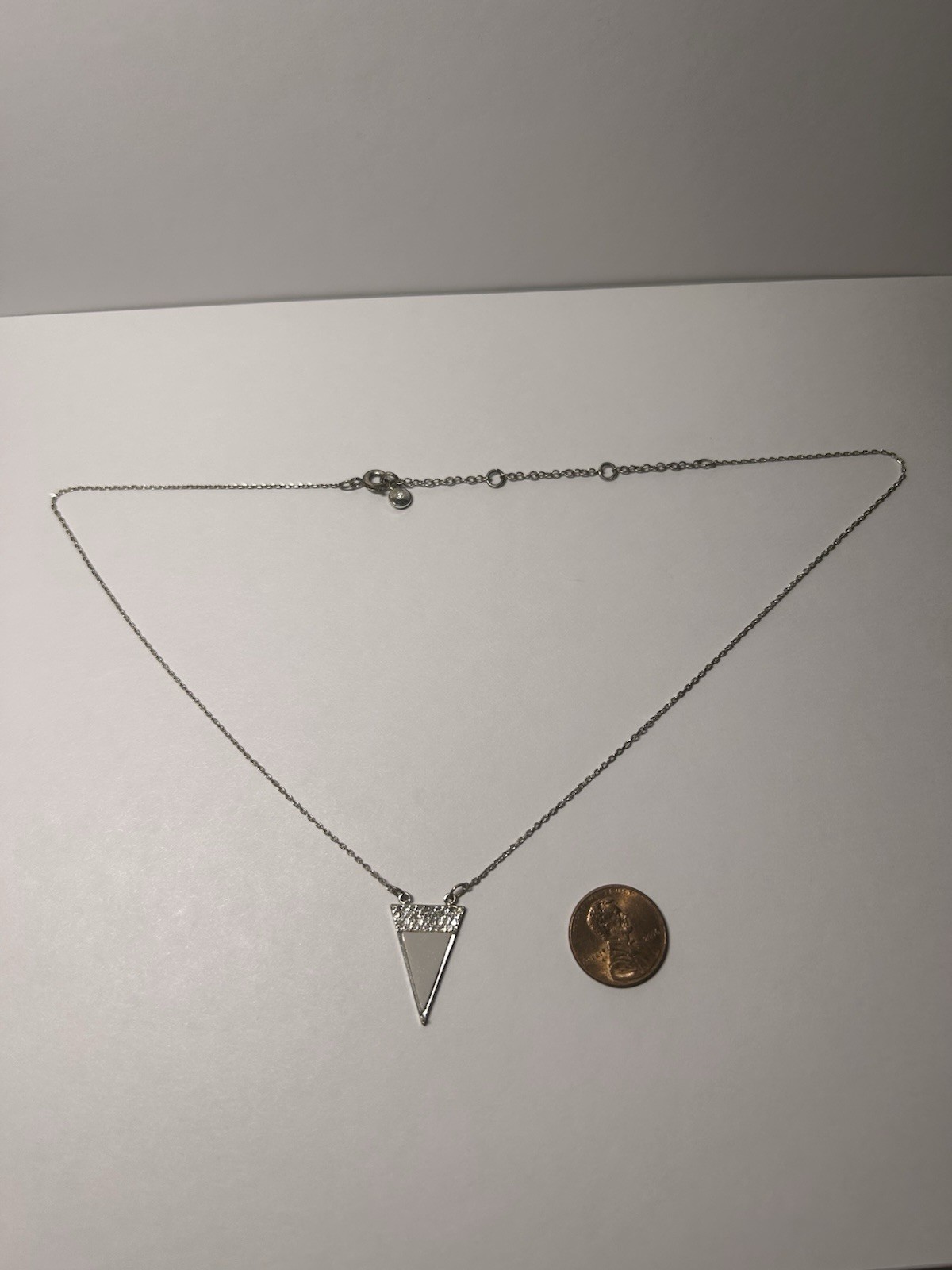 Silver Tone Cable Chain Necklace Triangle Charm Pendant Clear Crystal